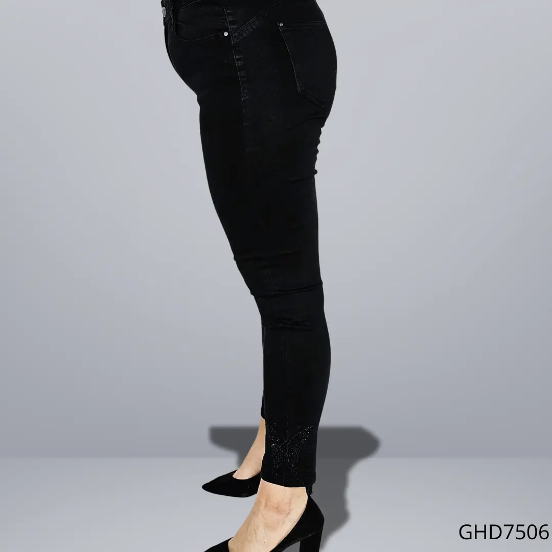 Spodnie czarne z motylami z cyrkonii Stylowa XL