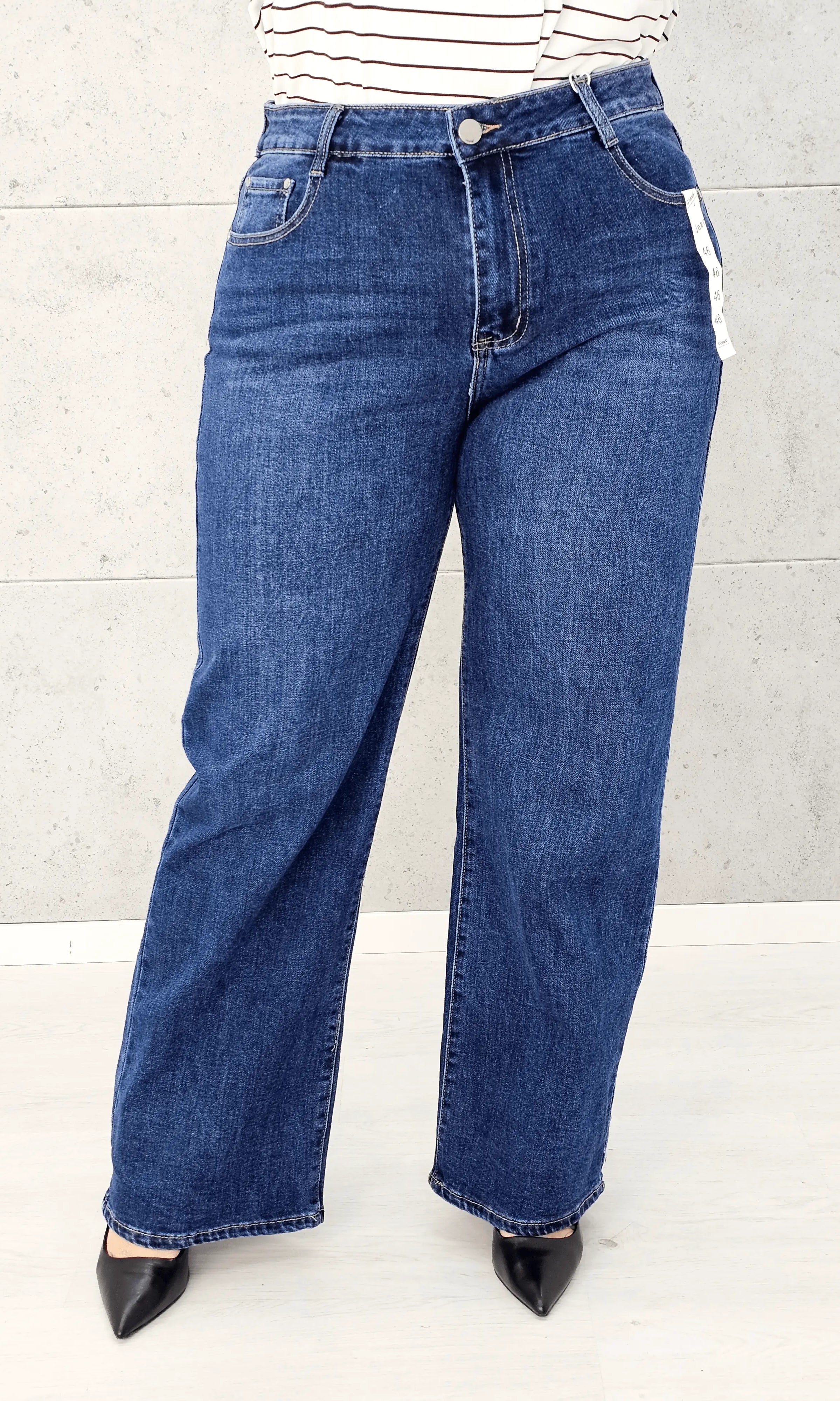 Spodnie jeansowe G-Smack StylowaXL Wide Leg – szerokie niebieskie jeansy plus size Stylowa XL