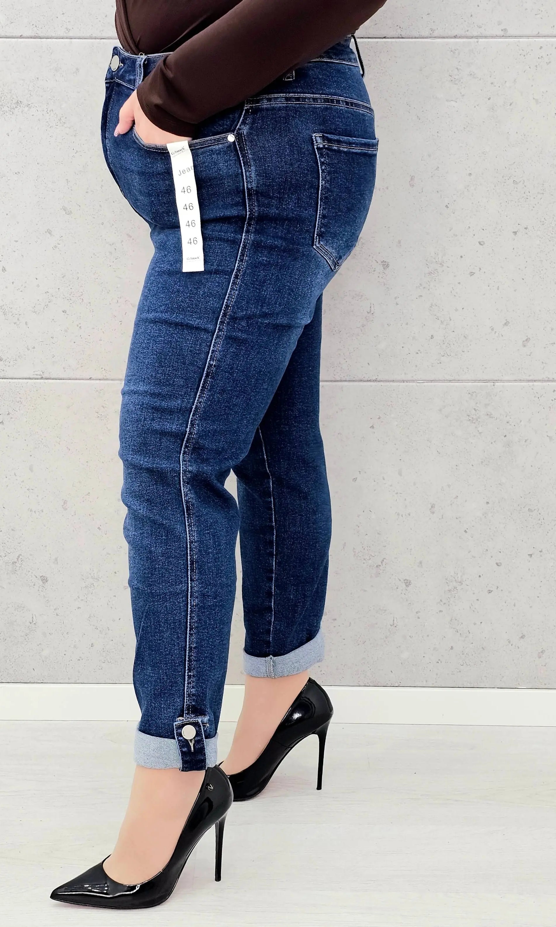 Spodnie jeansowe plus size z podwijaną nogawką Stylowa XL