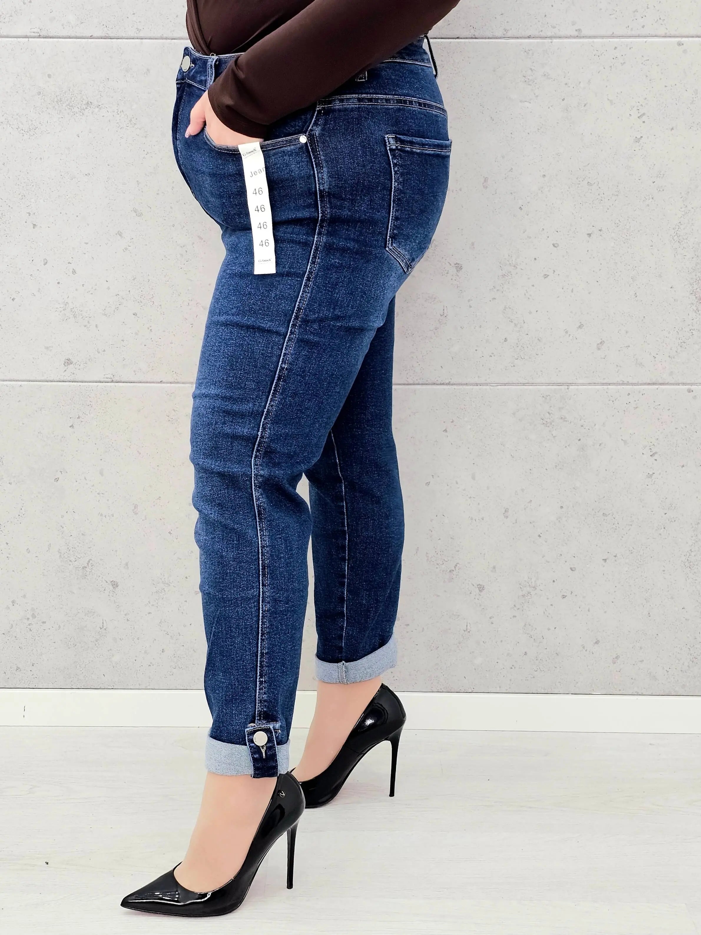 Spodnie jeansowe plus size z podwijaną nogawką Stylowa XL