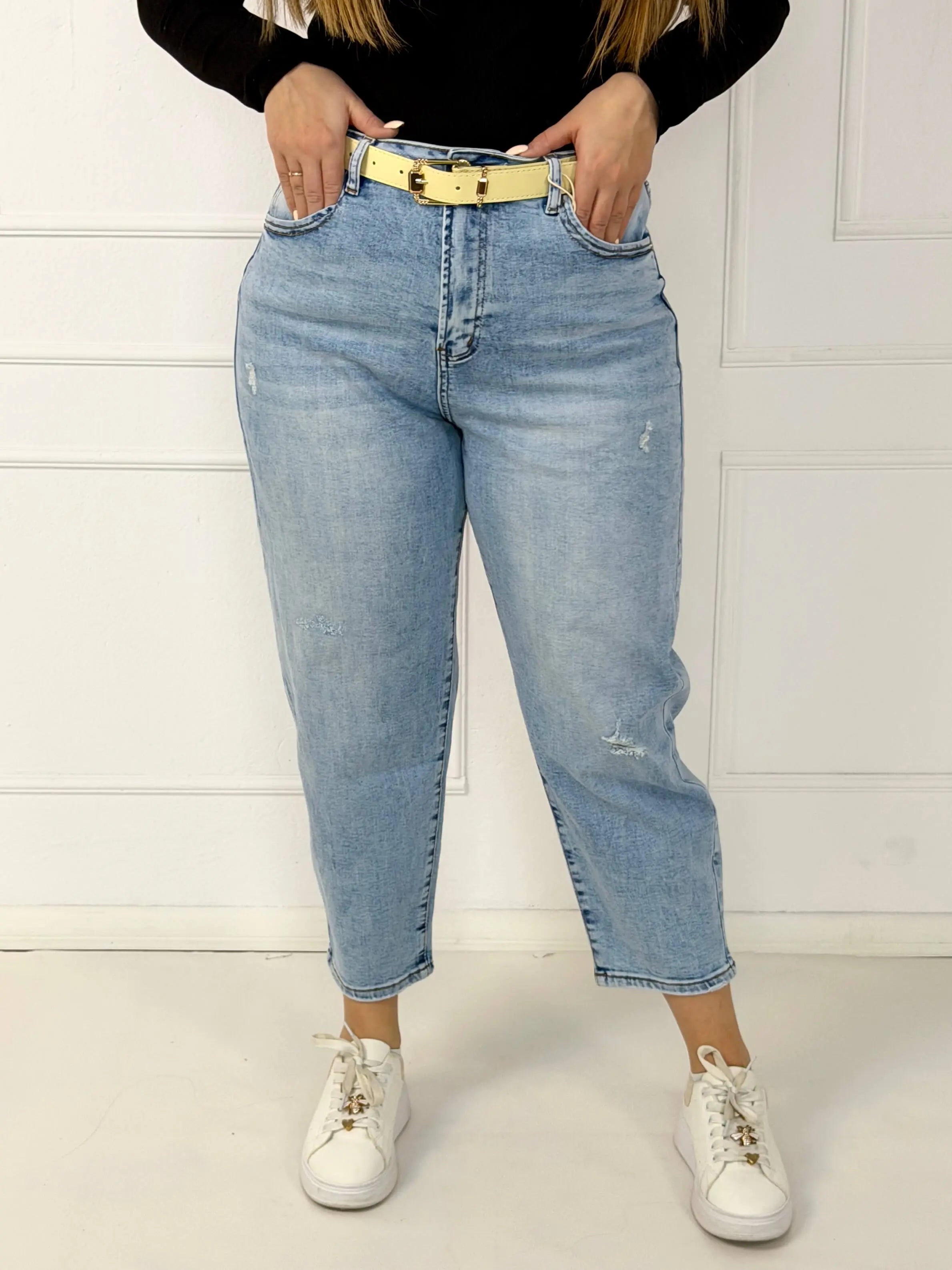 Spodnie jeansowe plus size z wysokim stanem i przetarciami M.Sara Stylowa XL