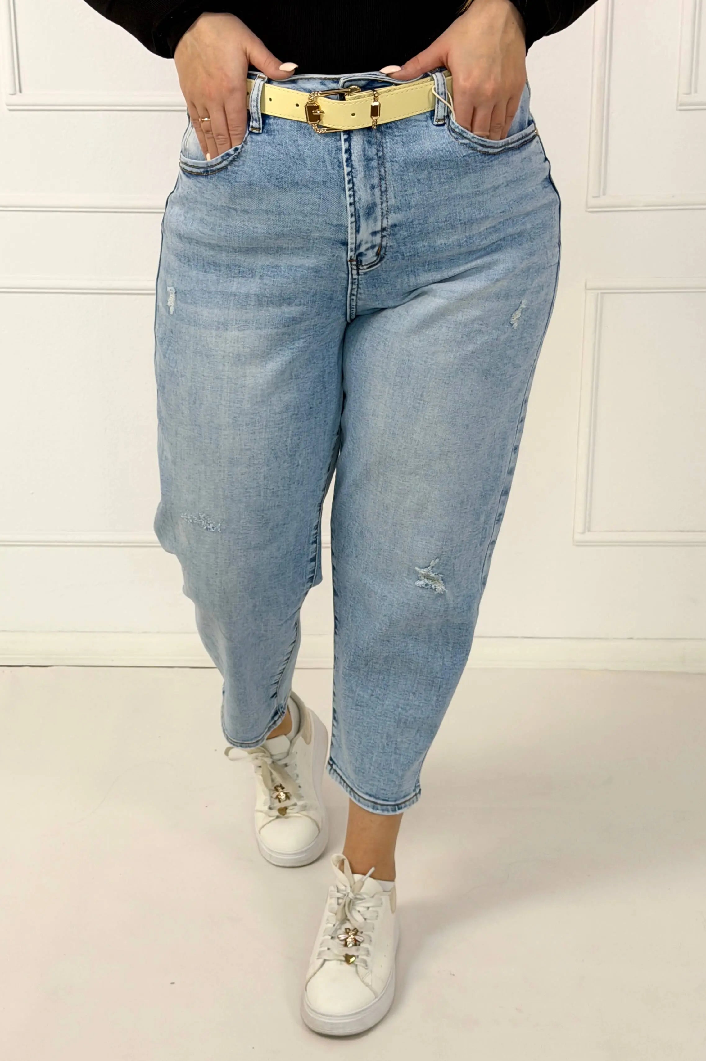 Spodnie jeansowe plus size z wysokim stanem i przetarciami M.Sara Stylowa XL