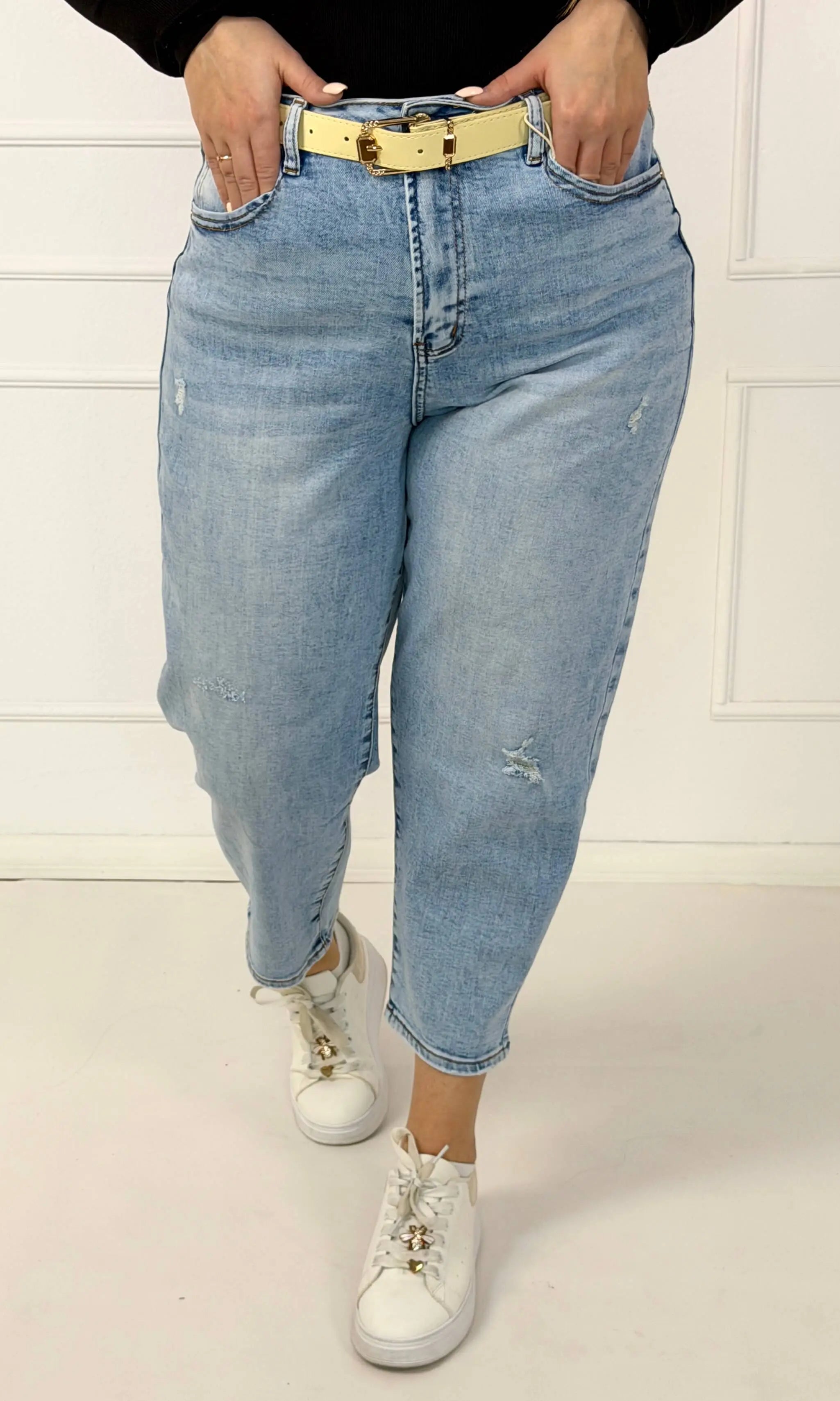 Spodnie jeansowe plus size z wysokim stanem i przetarciami M.Sara Stylowa XL