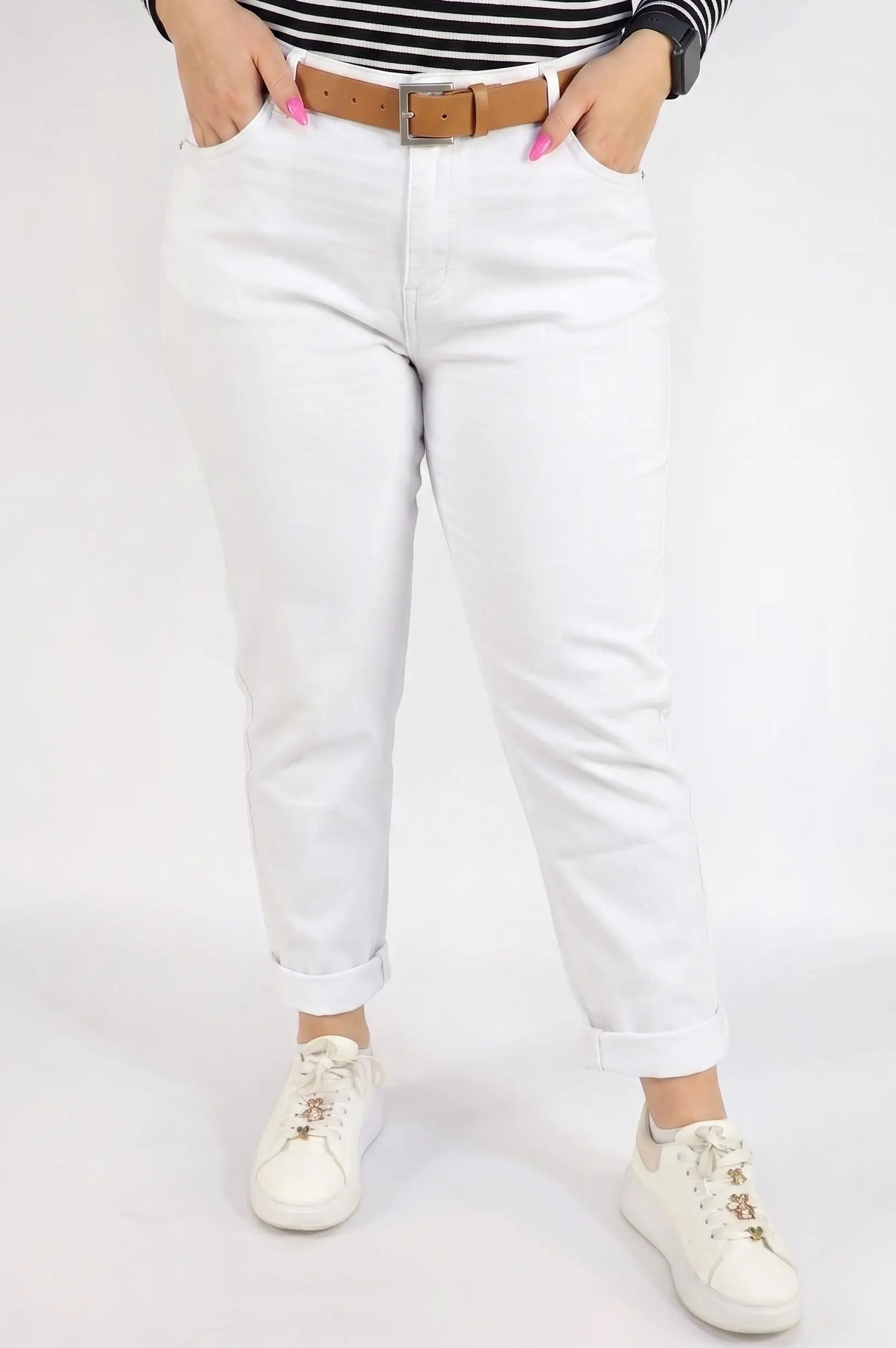 Spodnie plus size białe damskie klasyczne – wygodne spodnie XXL na co dzień i lato Stylowa XL