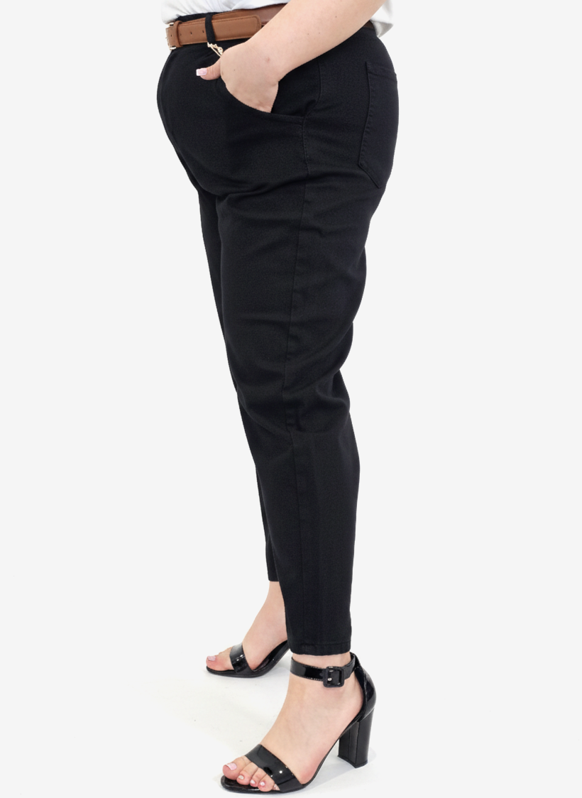 Spodnie plus size eleganckie damskie z prostą nogawką – czarne Stylowa XL