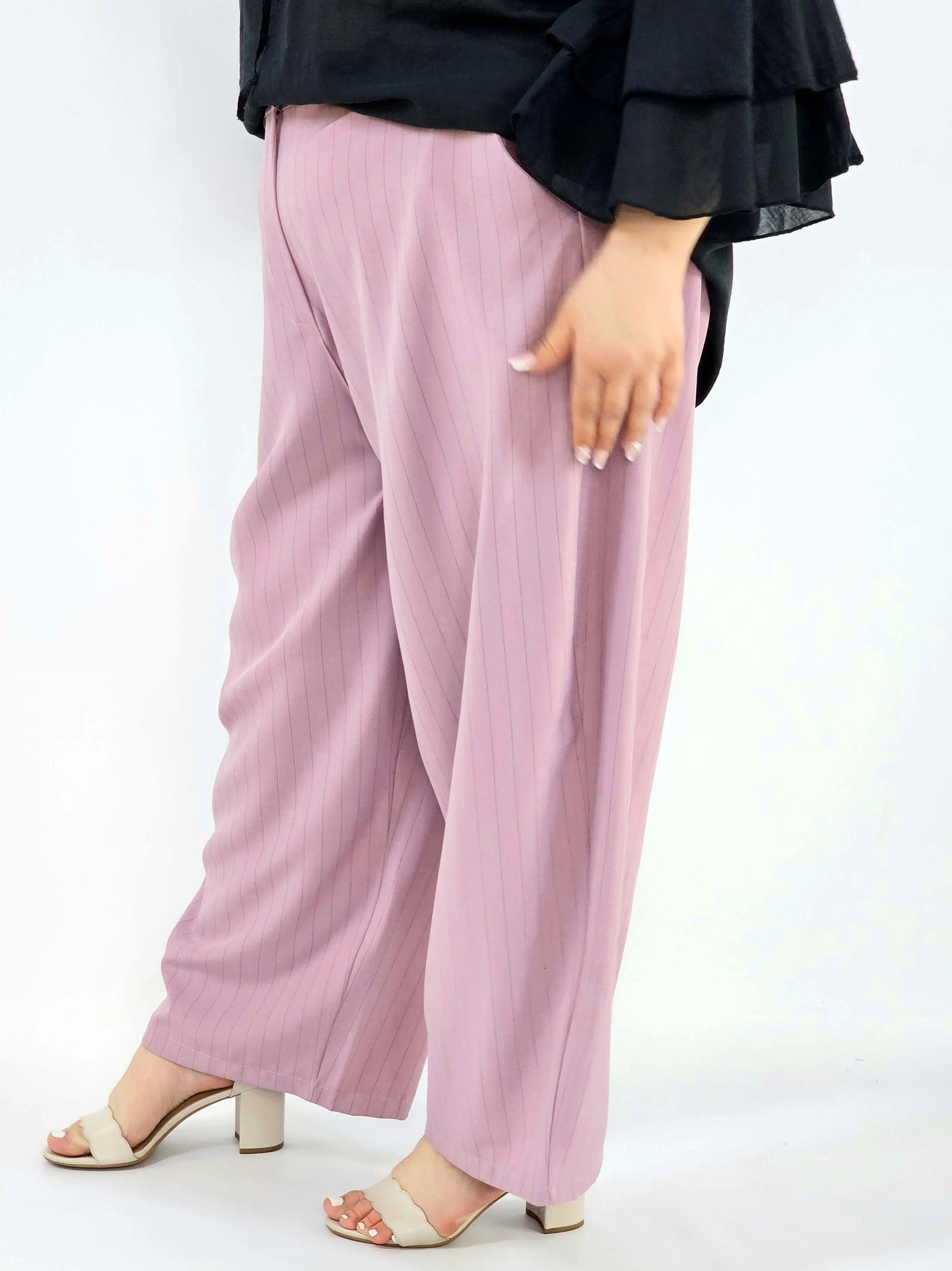 Spodnie plus size eleganckie w paski szeroka nogawka wygodne i stylowe Stylowa XL
