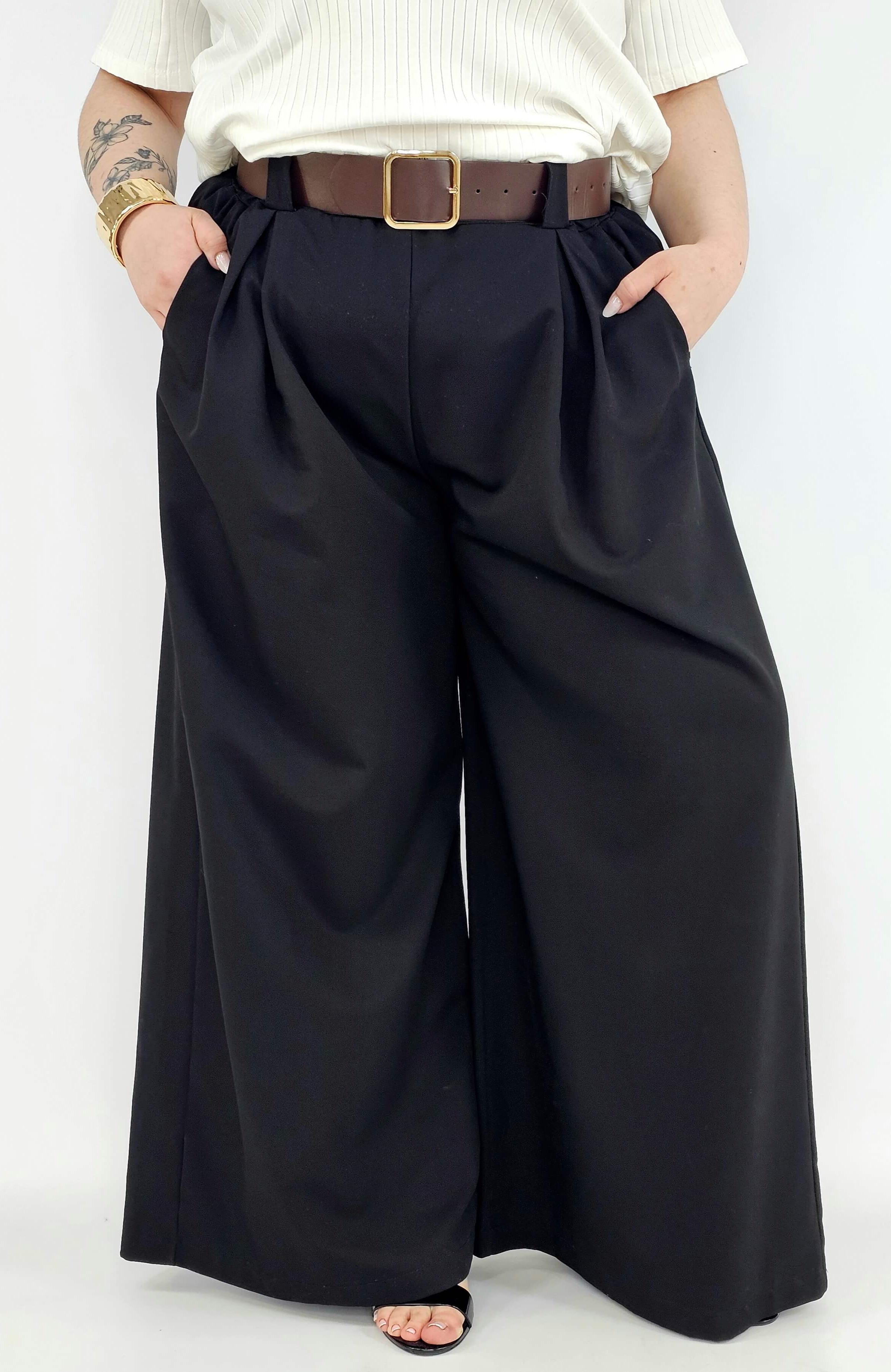 Spodnie plus size szerokie palazzo z wysokim stanem – eleganckie spodnie XXL Stylowa XL