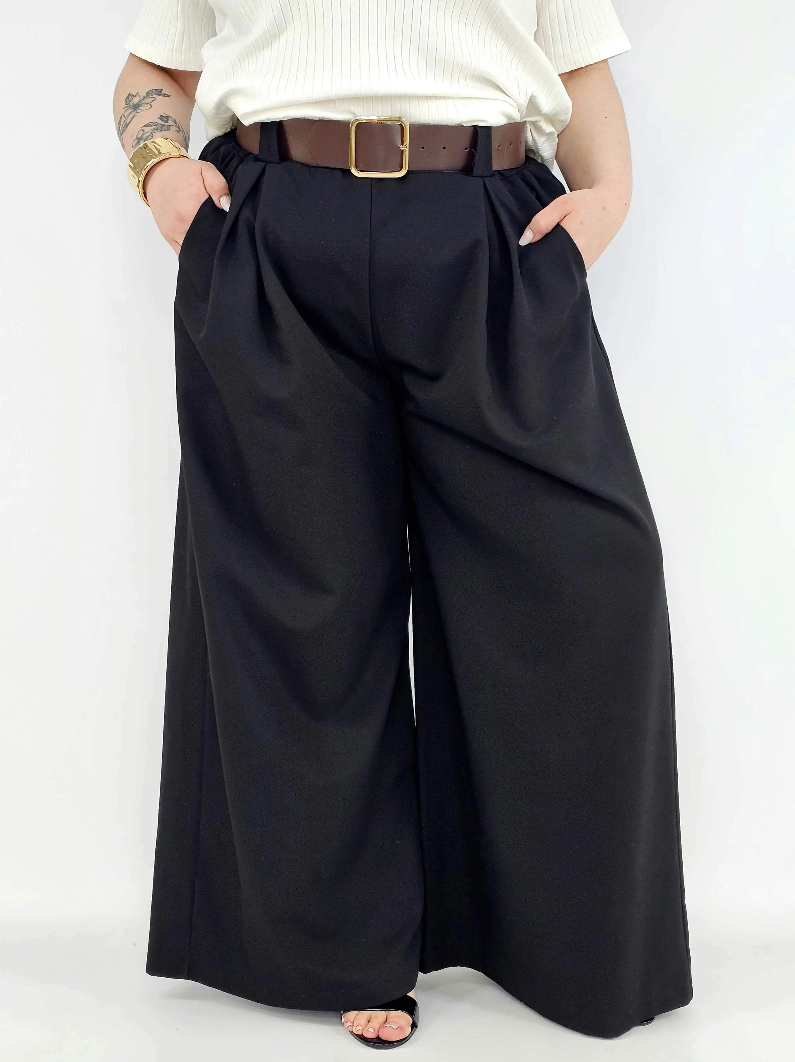 Spodnie plus size szerokie palazzo z wysokim stanem – eleganckie spodnie XXL Stylowa XL