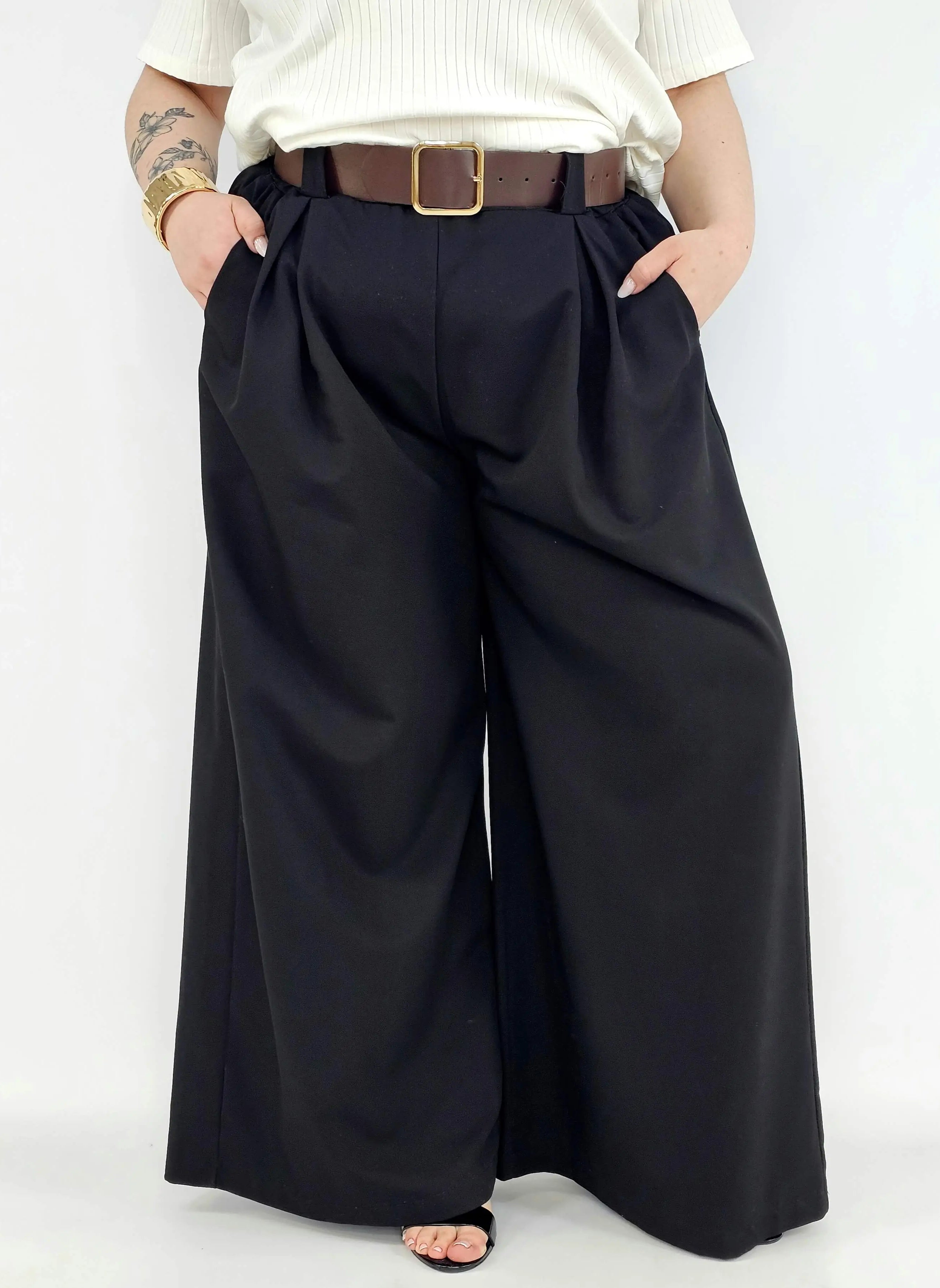 Spodnie plus size szerokie palazzo z wysokim stanem – eleganckie spodnie XXL Stylowa XL
