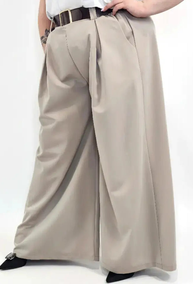 Spodnie plus size szerokie palazzo z wysokim stanem – eleganckie spodnie XXL w 3 kolorach Stylowa XL
