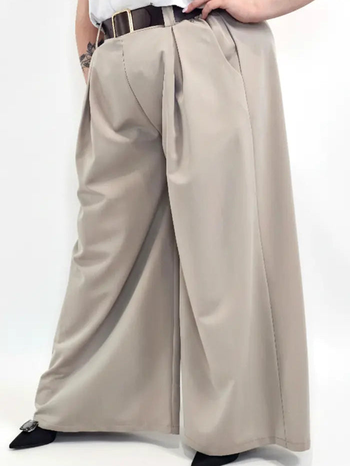 Spodnie plus size szerokie palazzo z wysokim stanem – eleganckie spodnie XXL w 3 kolorach Stylowa XL