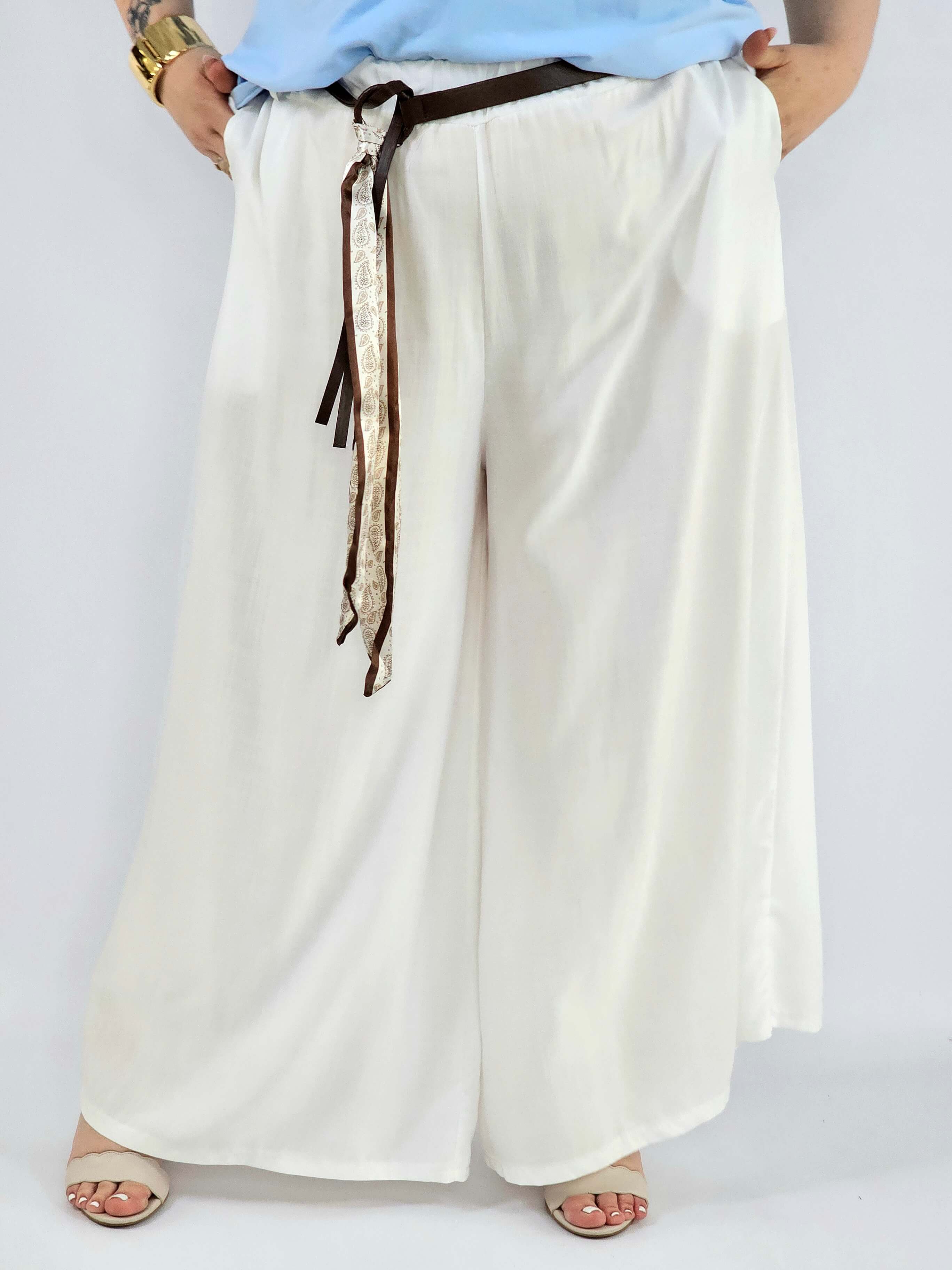 Spodnie plus size szerokie z gumką w pasie i wiązaniem XXL Stylowa XL