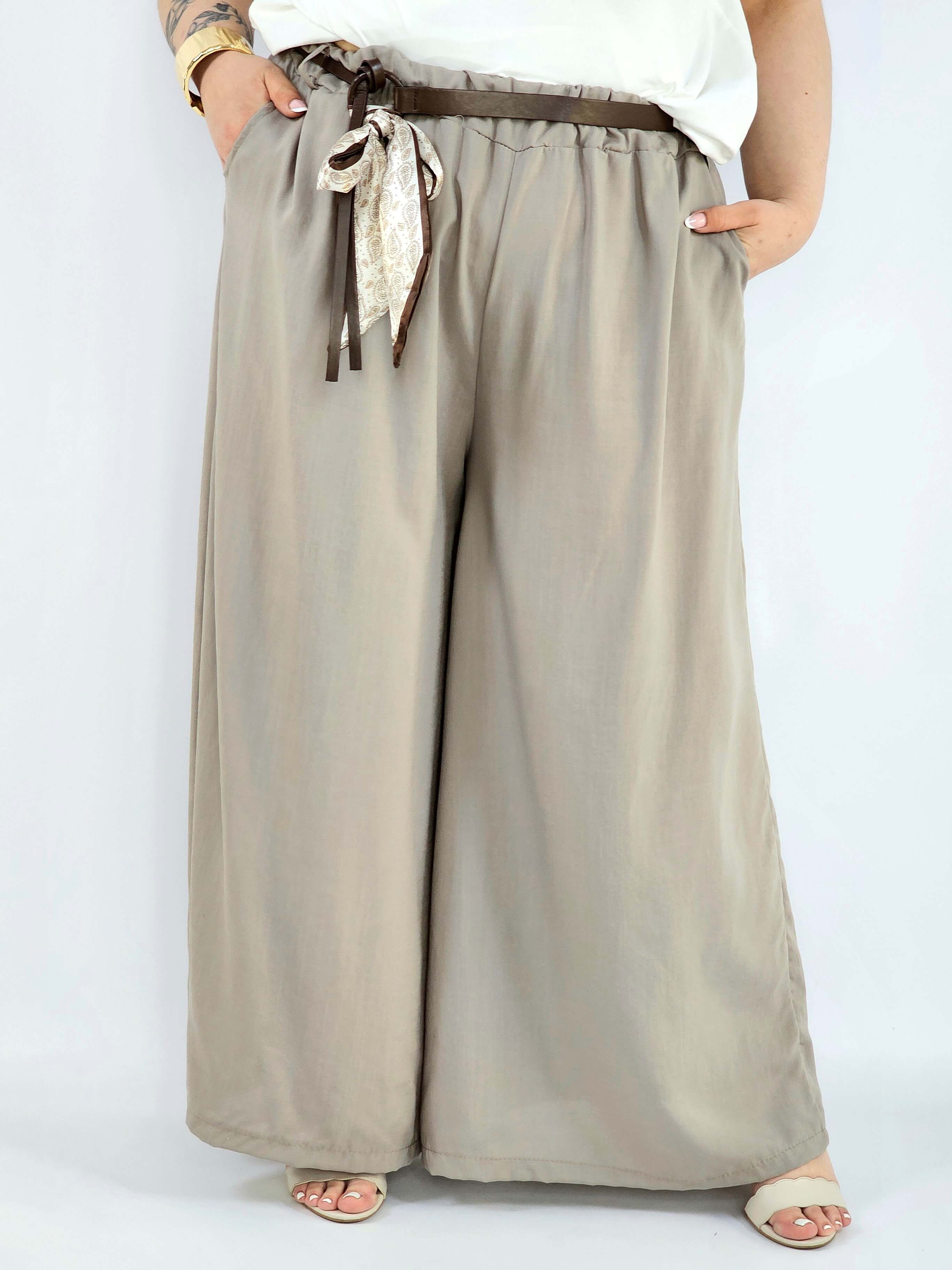 Spodnie plus size szerokie z gumką w pasie i wiązaniem XXL Stylowa XL