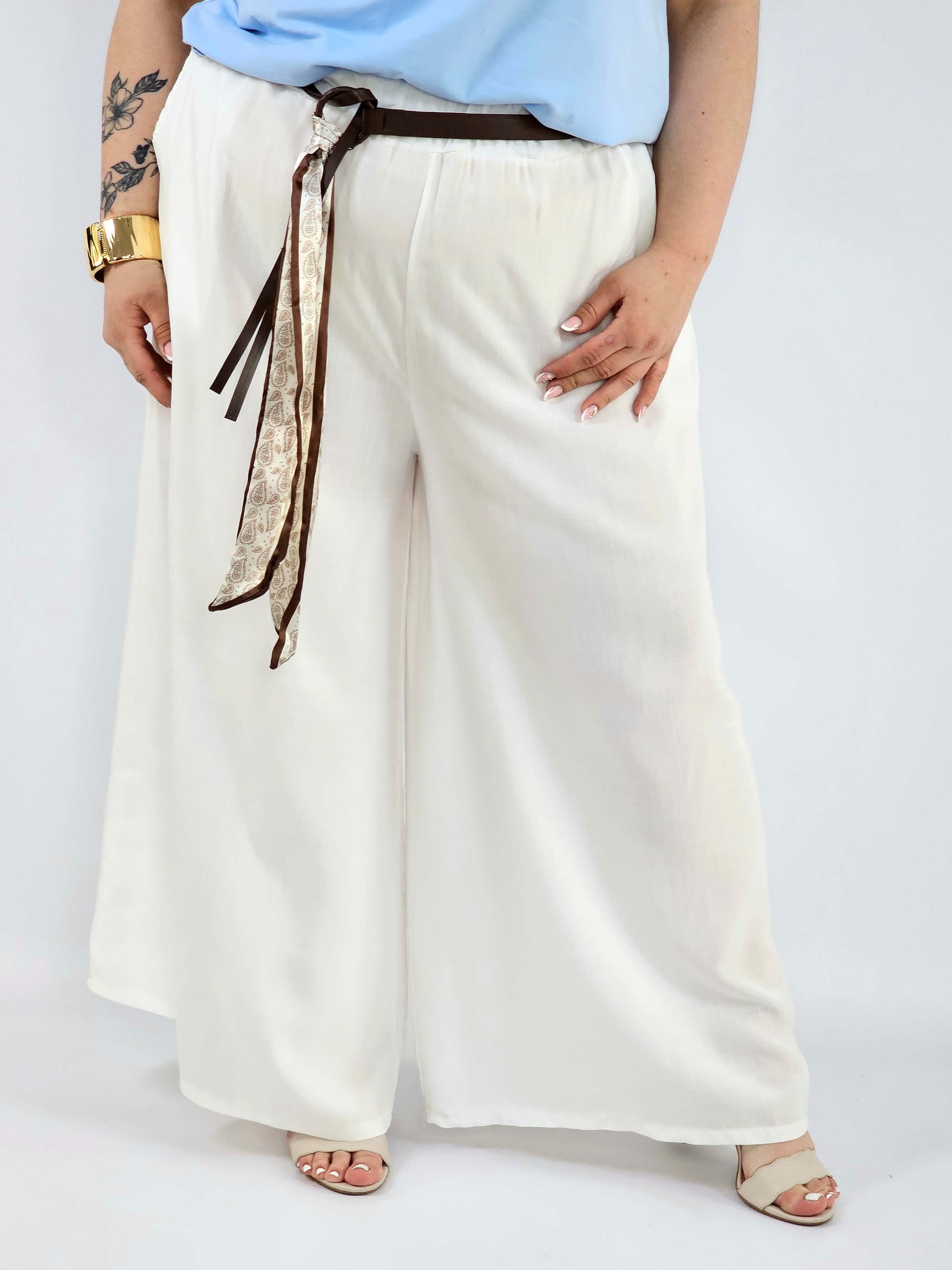 Spodnie plus size szerokie z gumką w pasie i wiązaniem XXL Stylowa XL