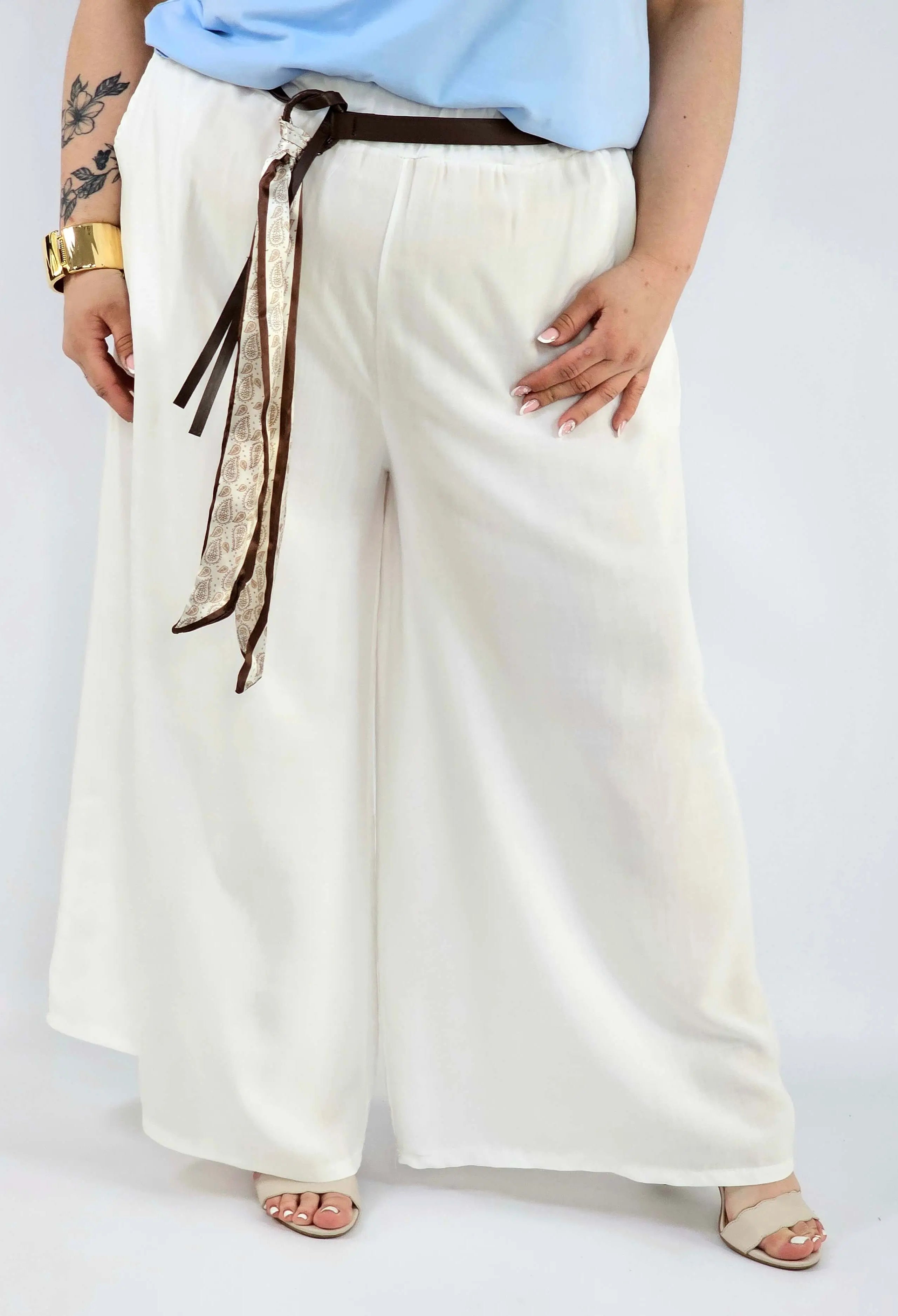 Spodnie plus size szerokie z gumką w pasie i wiązaniem XXL Stylowa XL