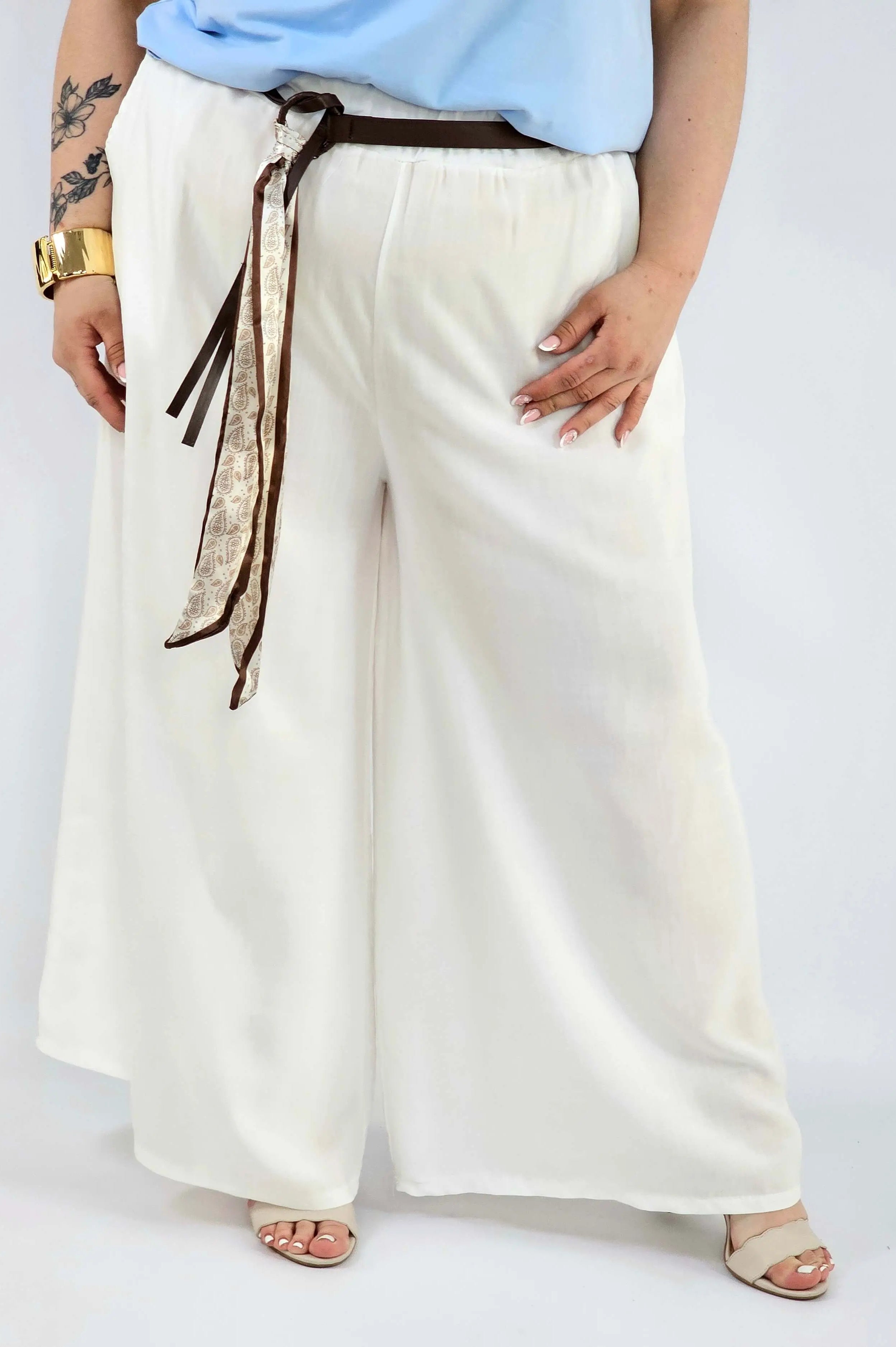 Spodnie plus size szerokie z gumką w pasie i wiązaniem XXL Stylowa XL