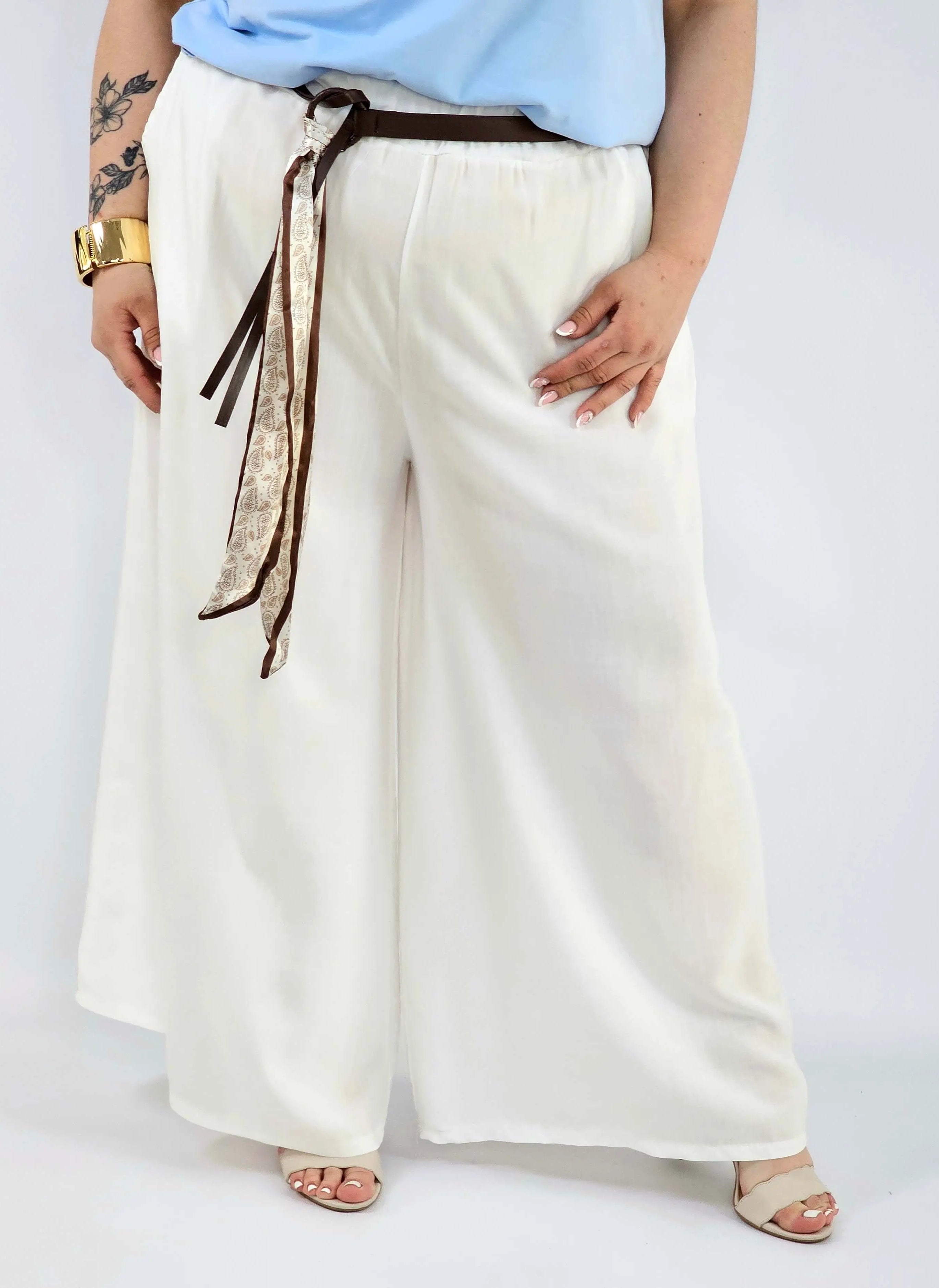 Spodnie plus size szerokie z gumką w pasie i wiązaniem XXL Stylowa XL