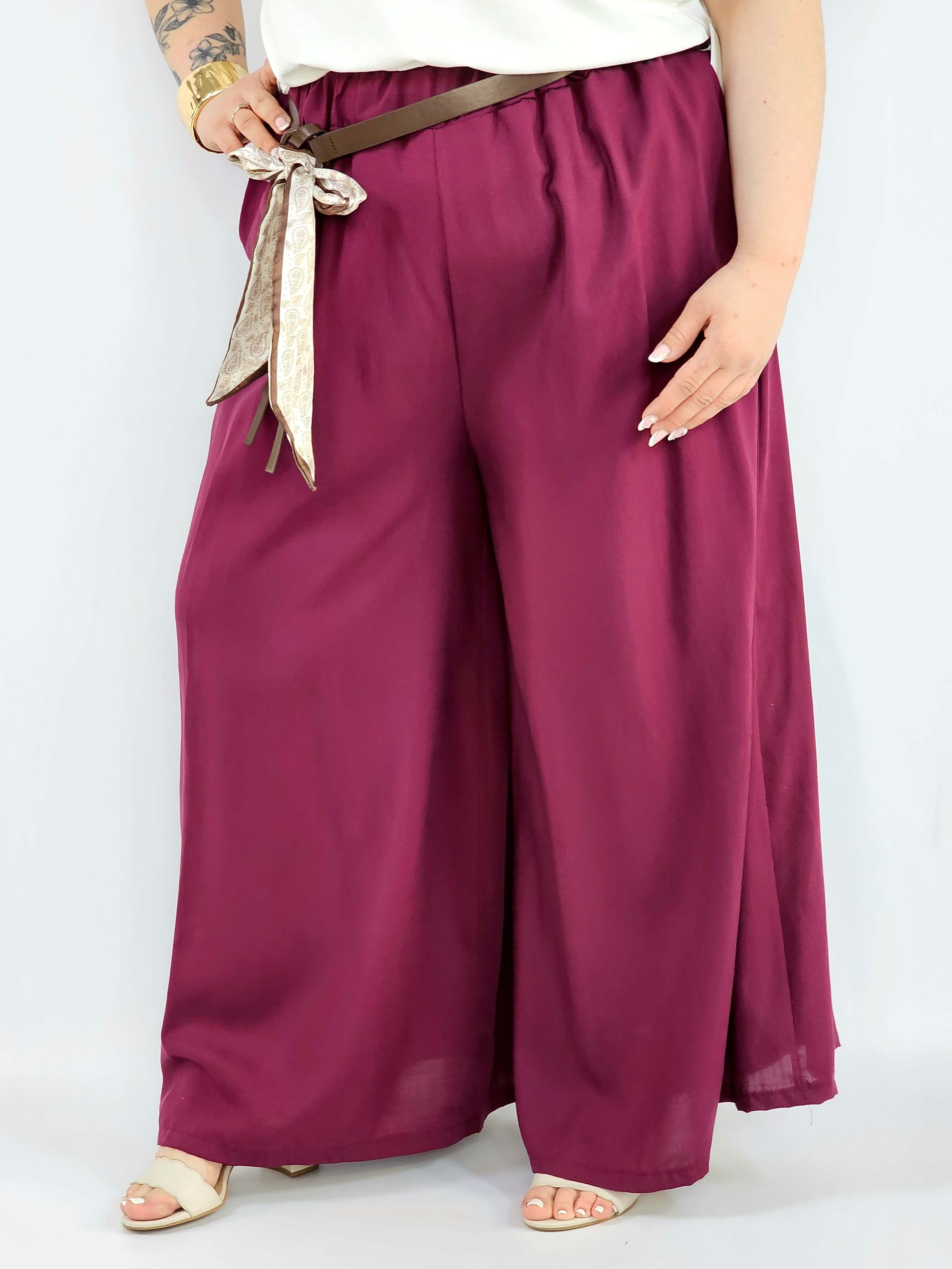 Spodnie plus size szerokie z gumką w pasie i wiązaniem XXL Stylowa XL