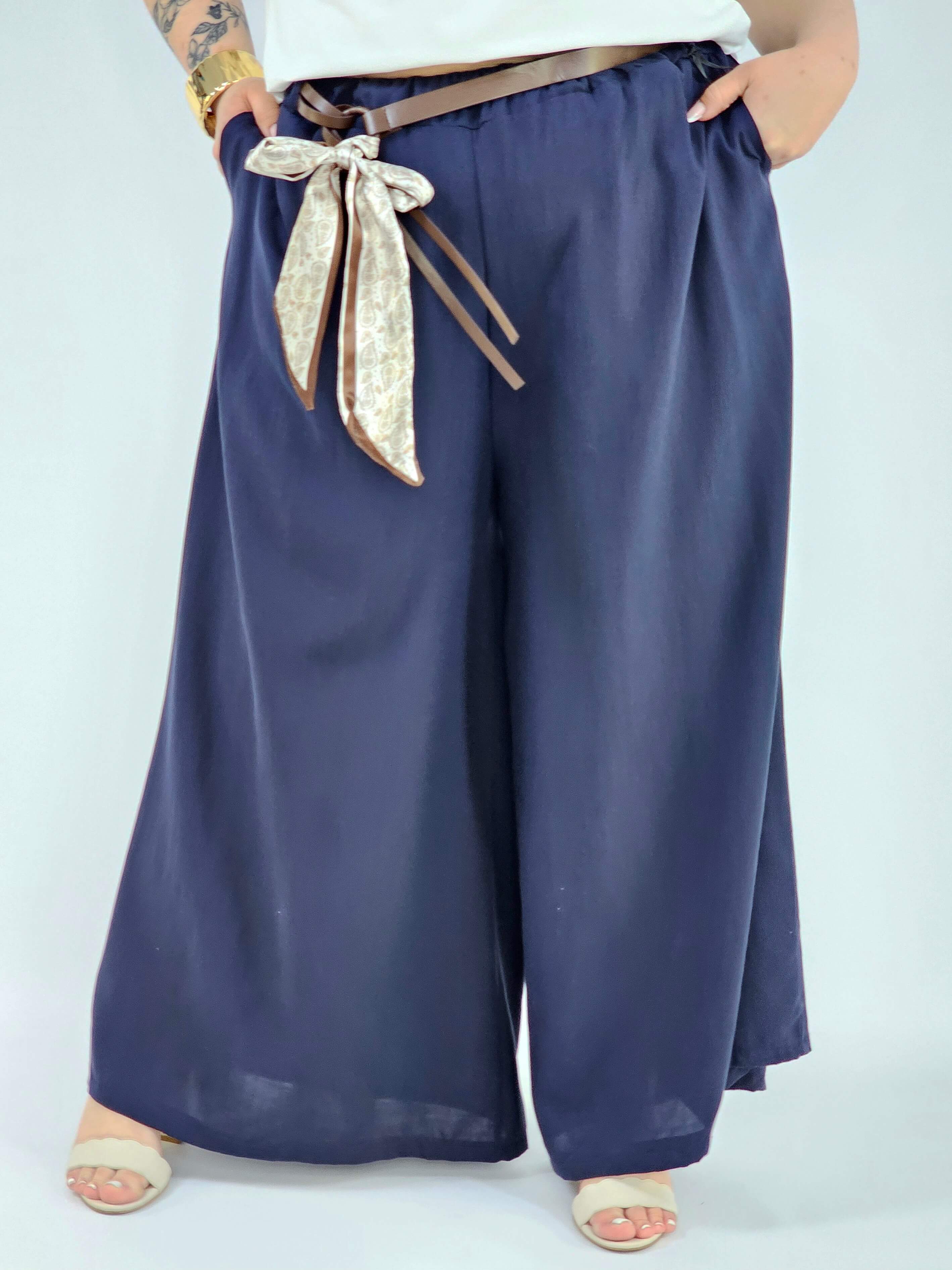 Spodnie plus size szerokie z gumką w pasie i wiązaniem XXL Stylowa XL