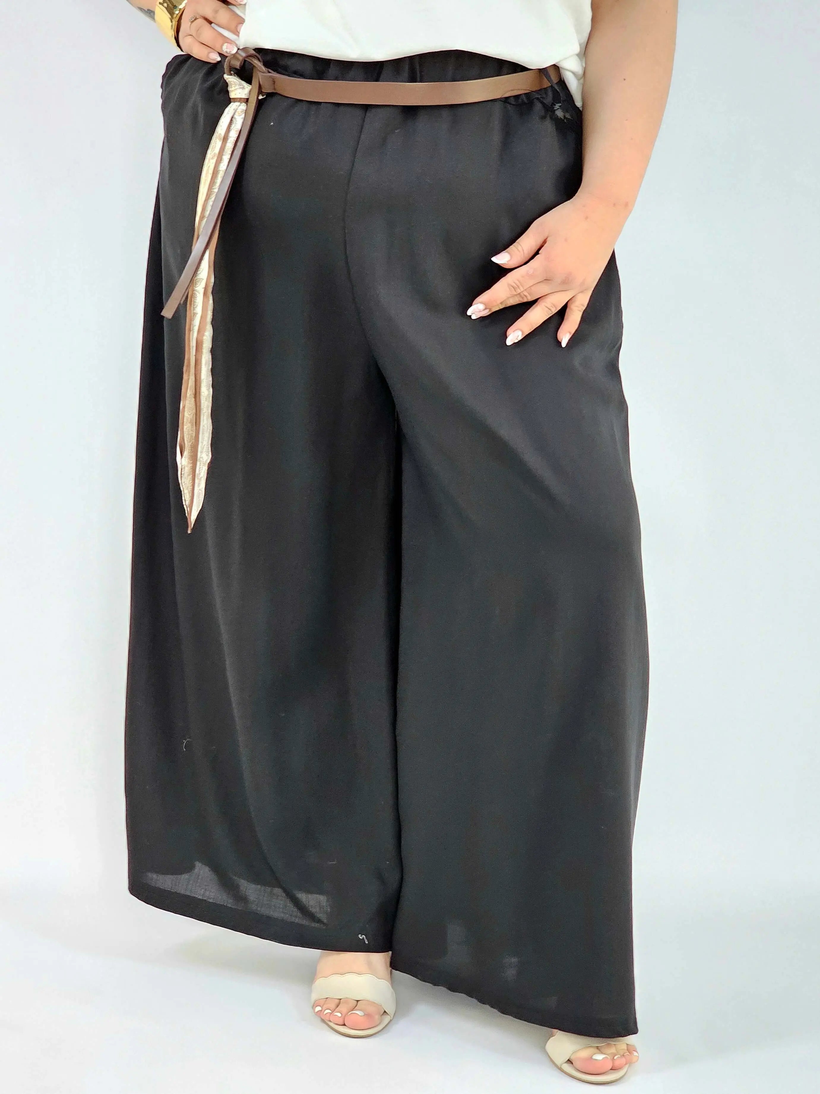 Spodnie plus size szerokie z gumką w pasie i wiązaniem XXL Stylowa XL