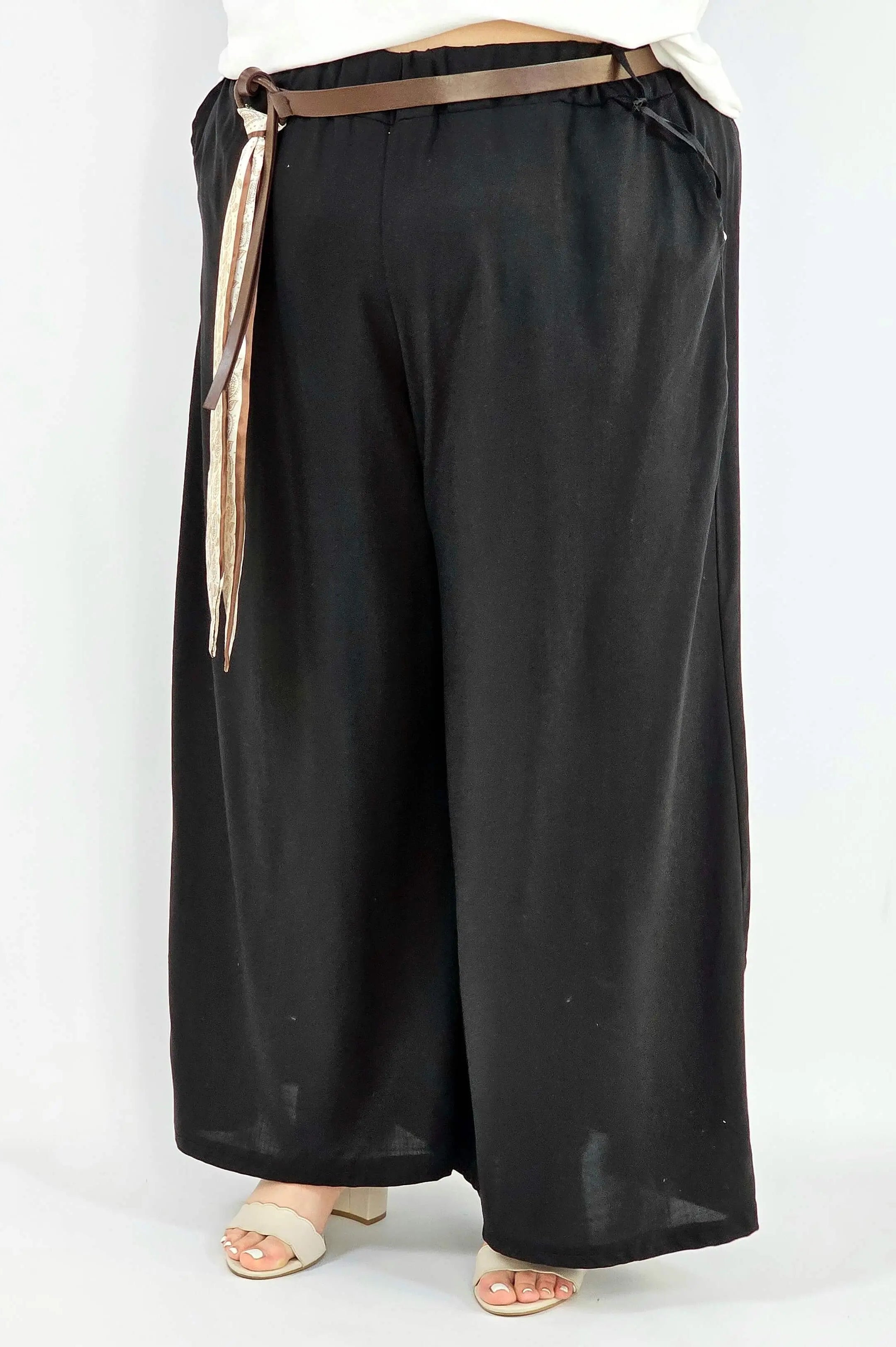 Spodnie plus size szerokie z gumką w pasie i wiązaniem XXL Stylowa XL