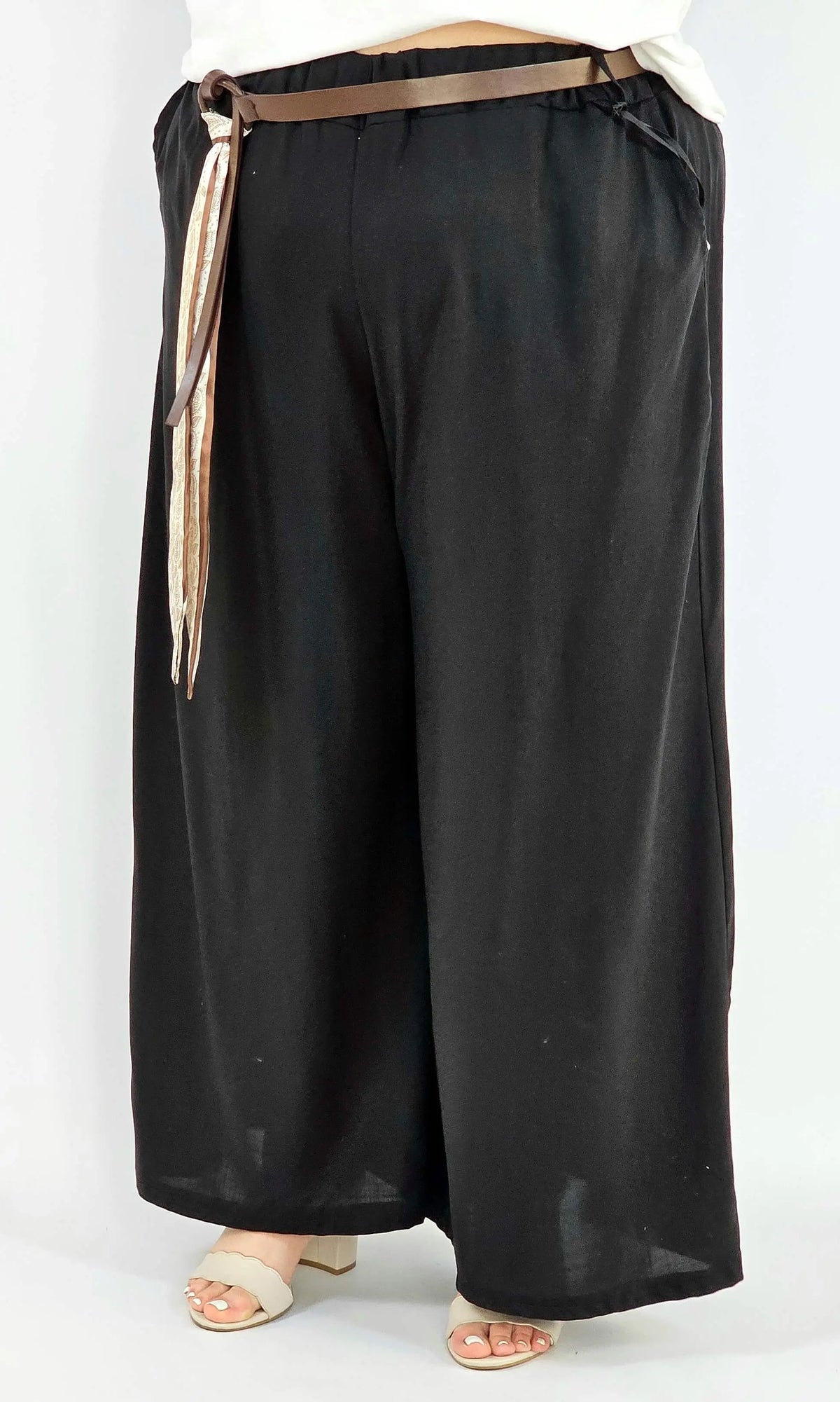 Spodnie plus size szerokie z gumką w pasie i wiązaniem XXL Stylowa XL