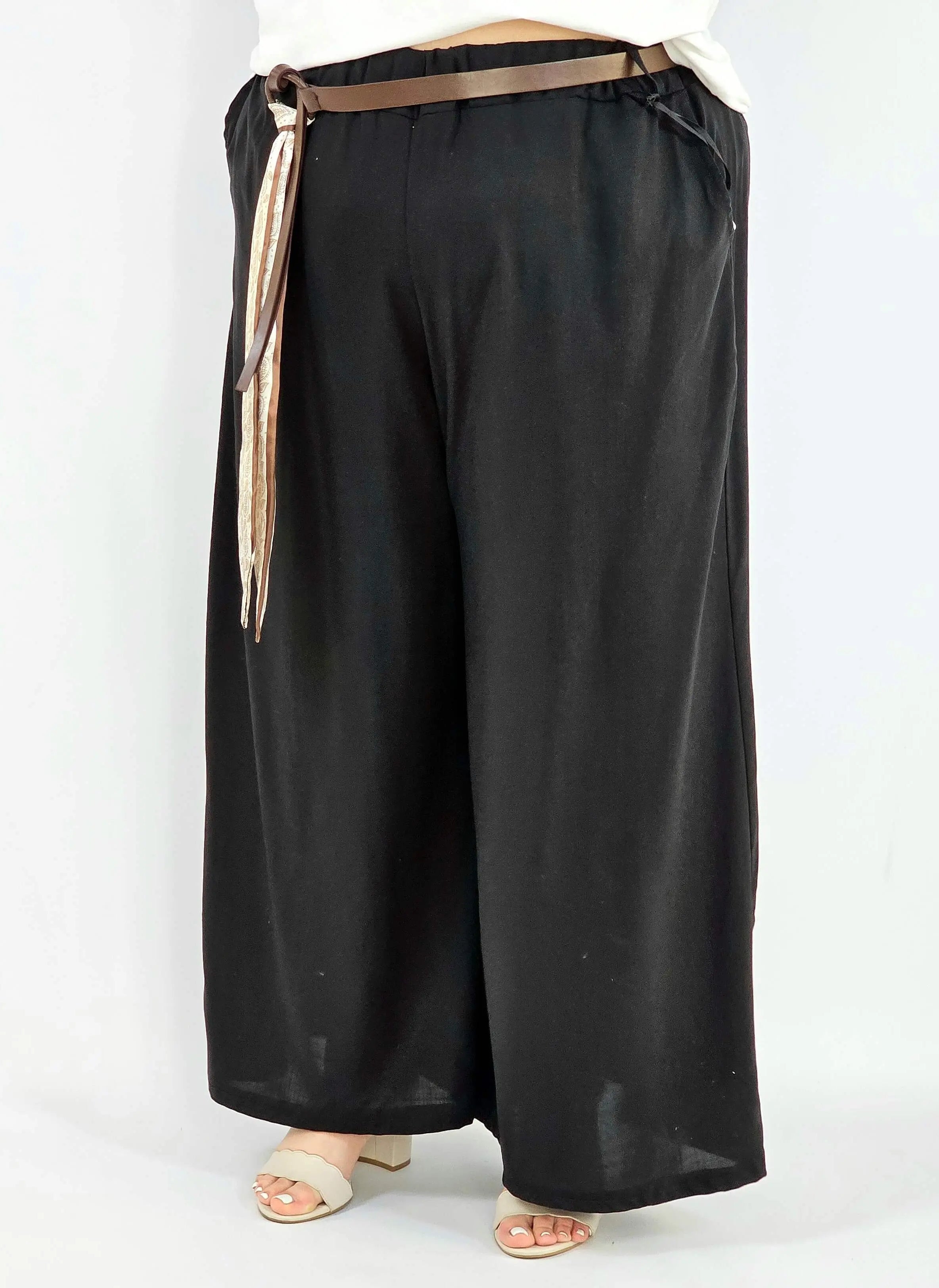 Spodnie plus size szerokie z gumką w pasie i wiązaniem XXL Stylowa XL