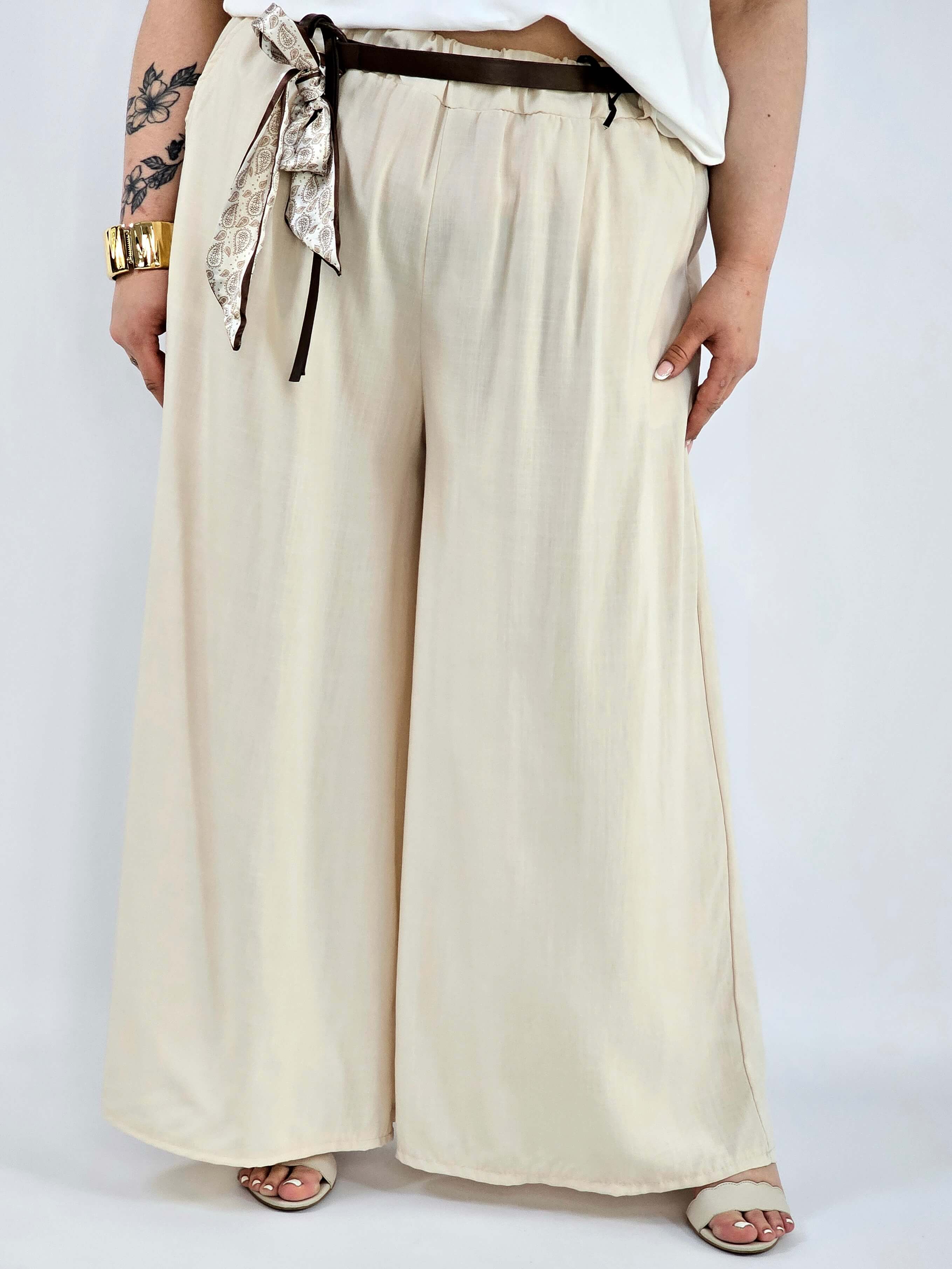 Spodnie plus size szerokie z gumką w pasie i wiązaniem XXL Stylowa XL