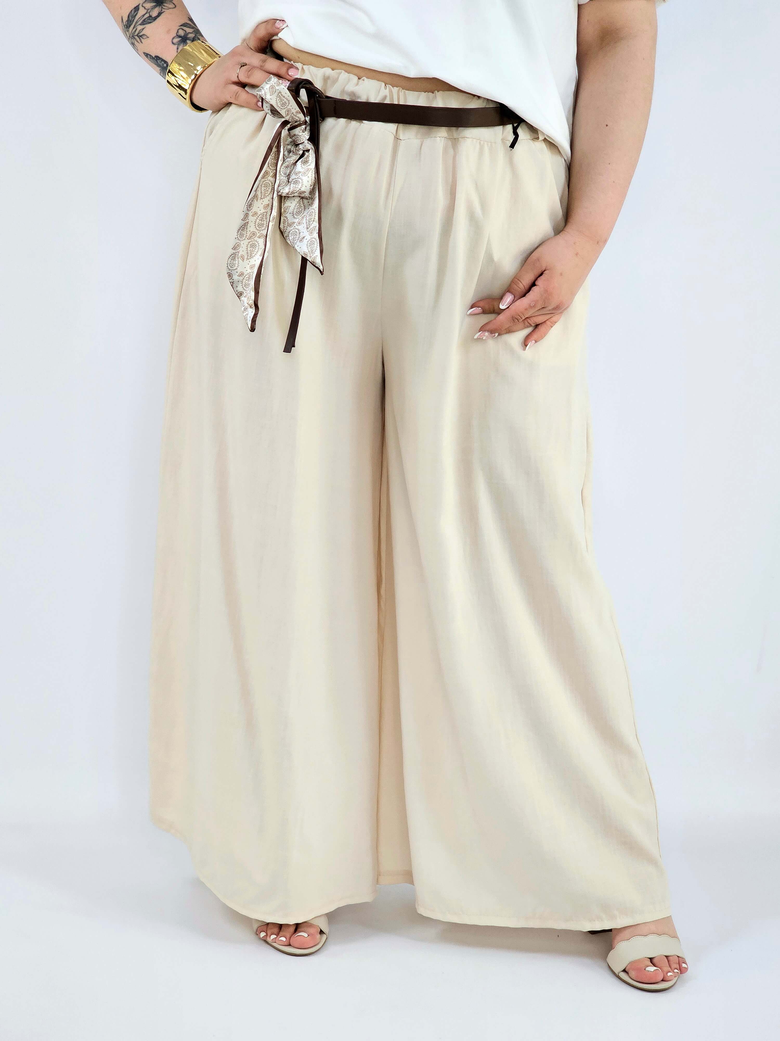 Spodnie plus size szerokie z gumką w pasie i wiązaniem XXL Stylowa XL