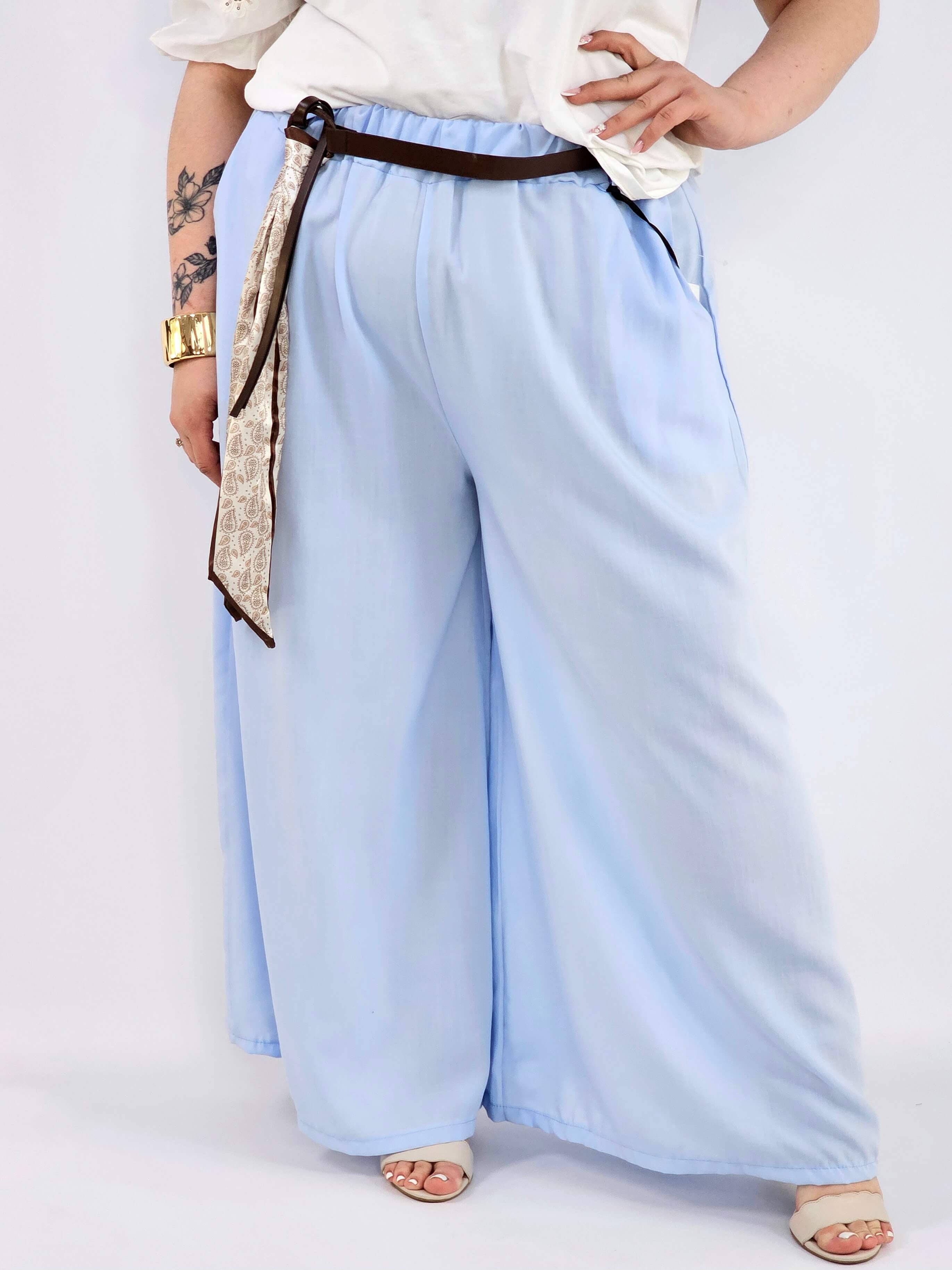 Spodnie plus size szerokie z gumką w pasie i wiązaniem XXL Stylowa XL