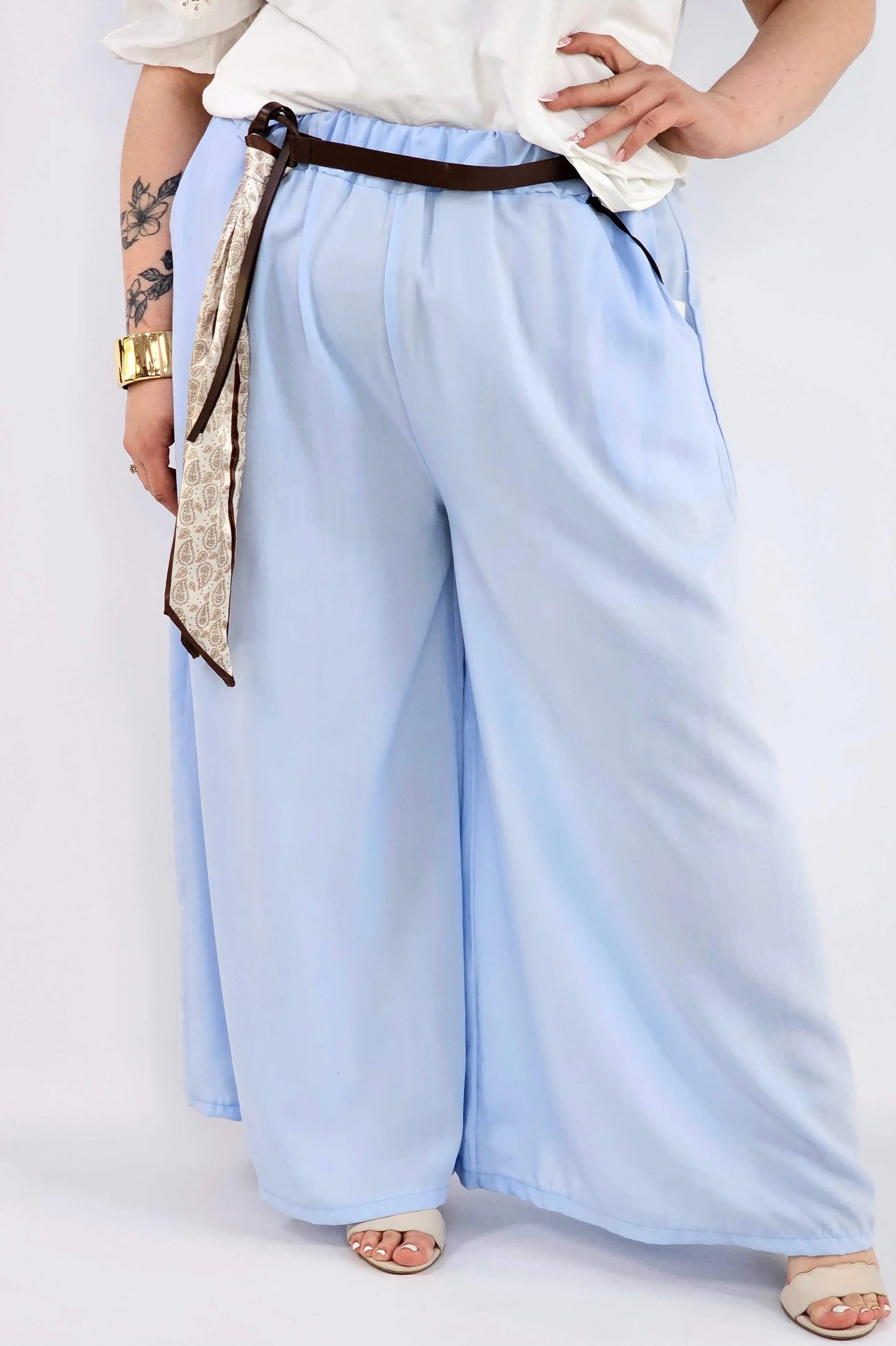 Spodnie plus size szerokie z gumką w pasie i wiązaniem XXL Stylowa XL