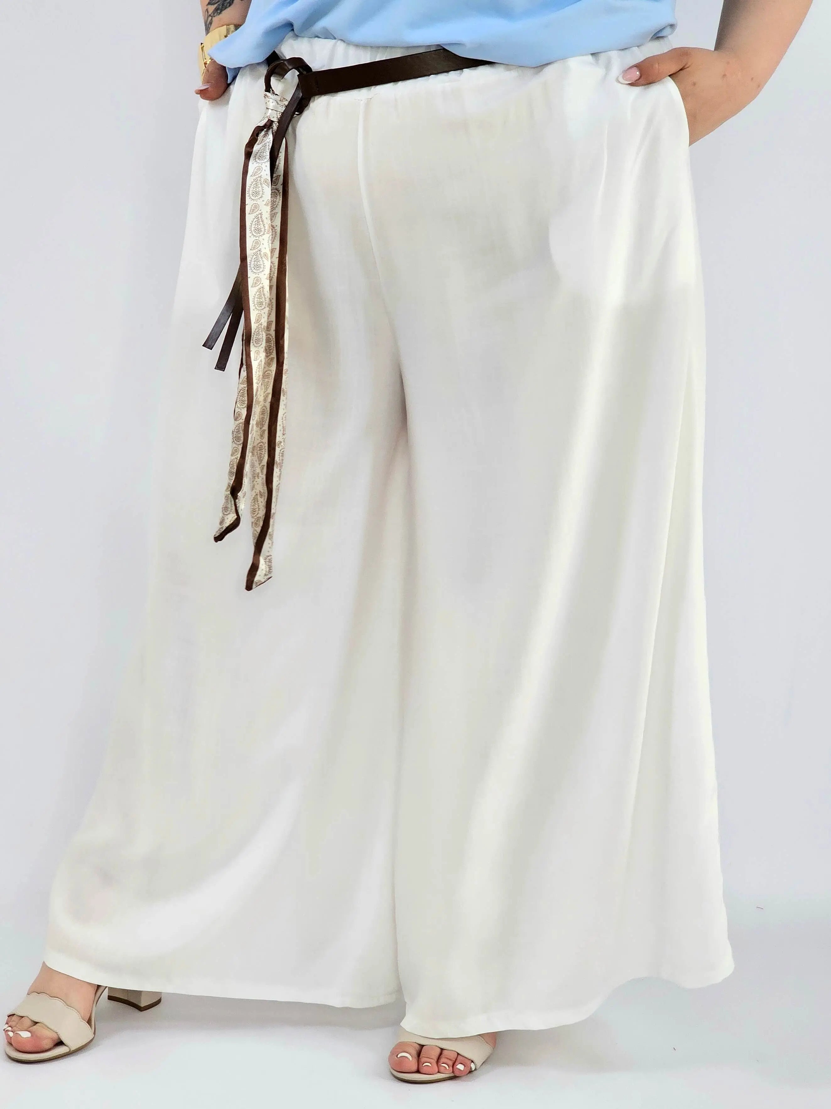 Spodnie plus size szerokie z gumką w pasie i wiązaniem XXL Stylowa XL