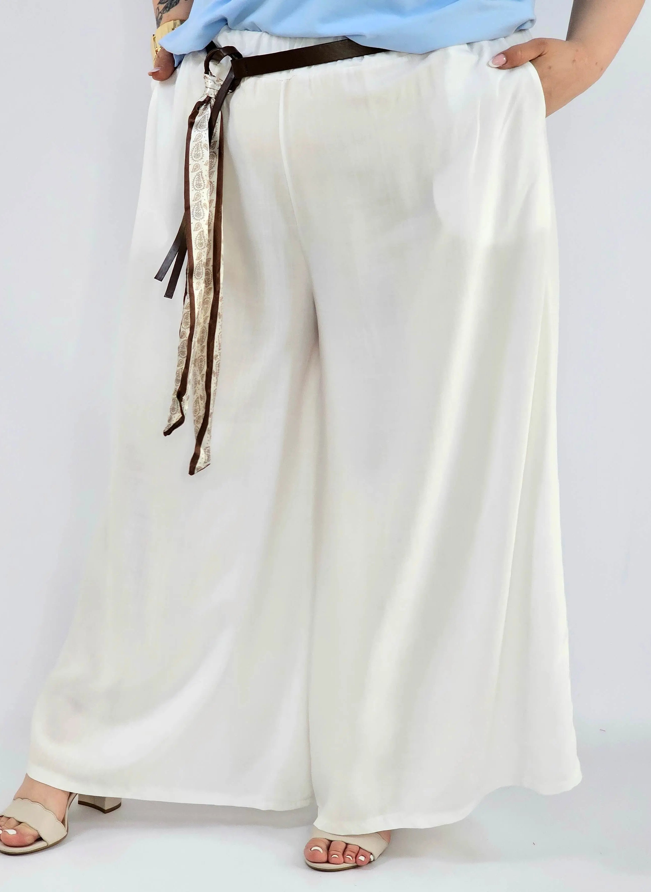Spodnie plus size szerokie z gumką w pasie i wiązaniem XXL Stylowa XL