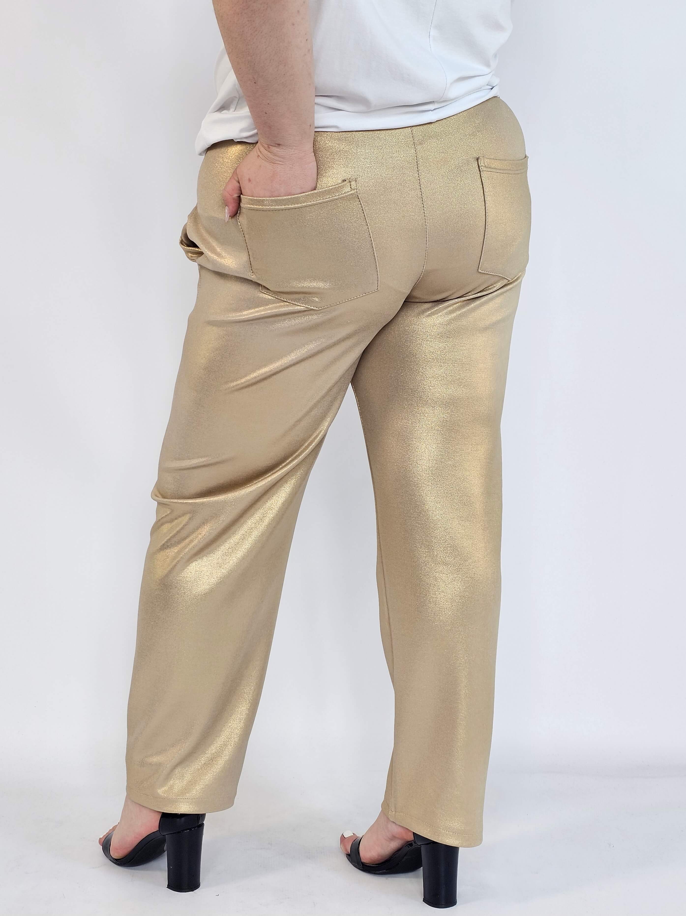 Spodnie plus size z połyskiem – eleganckie spodnie damskie XXL z wysokim stanem Stylowa XL
