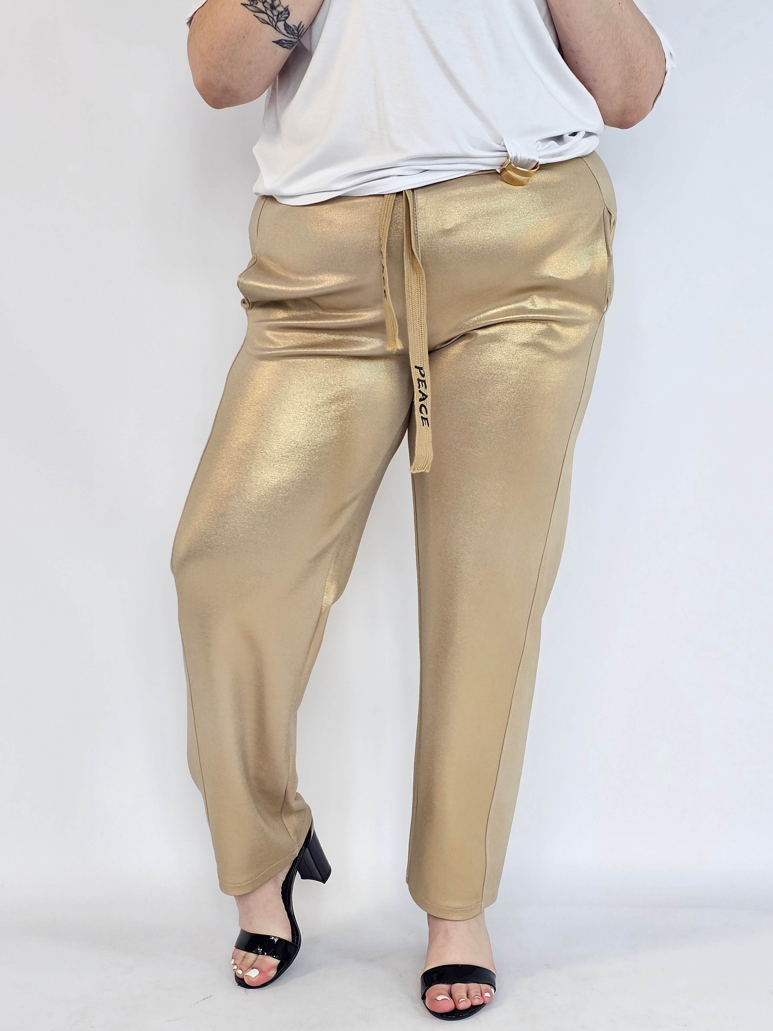 Spodnie plus size z połyskiem – eleganckie spodnie damskie XXL z wysokim stanem Stylowa XL