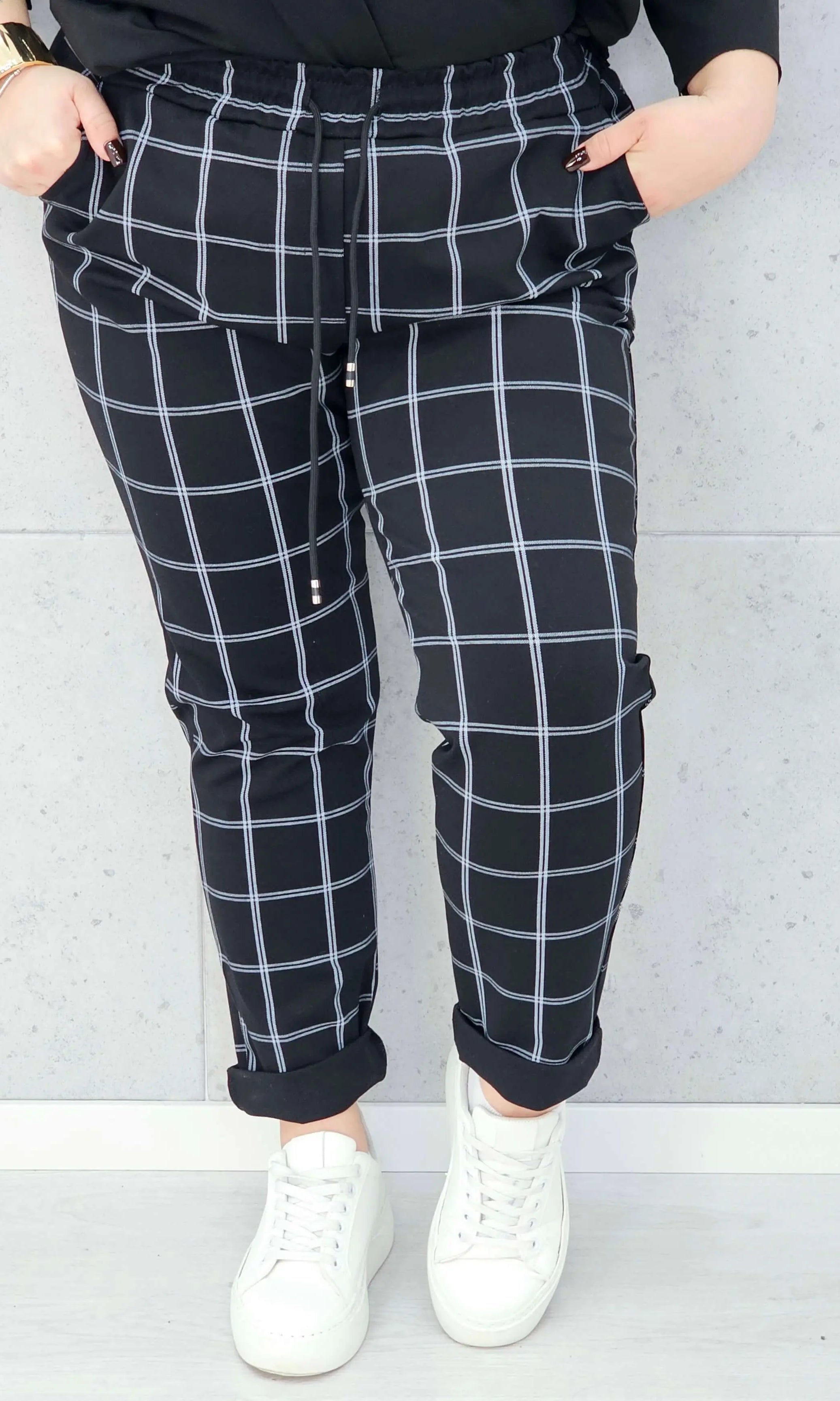 Spodnie w kratkę plus size – wygodne spodnie XXL z elastycznym pasem - Stylowa XL
