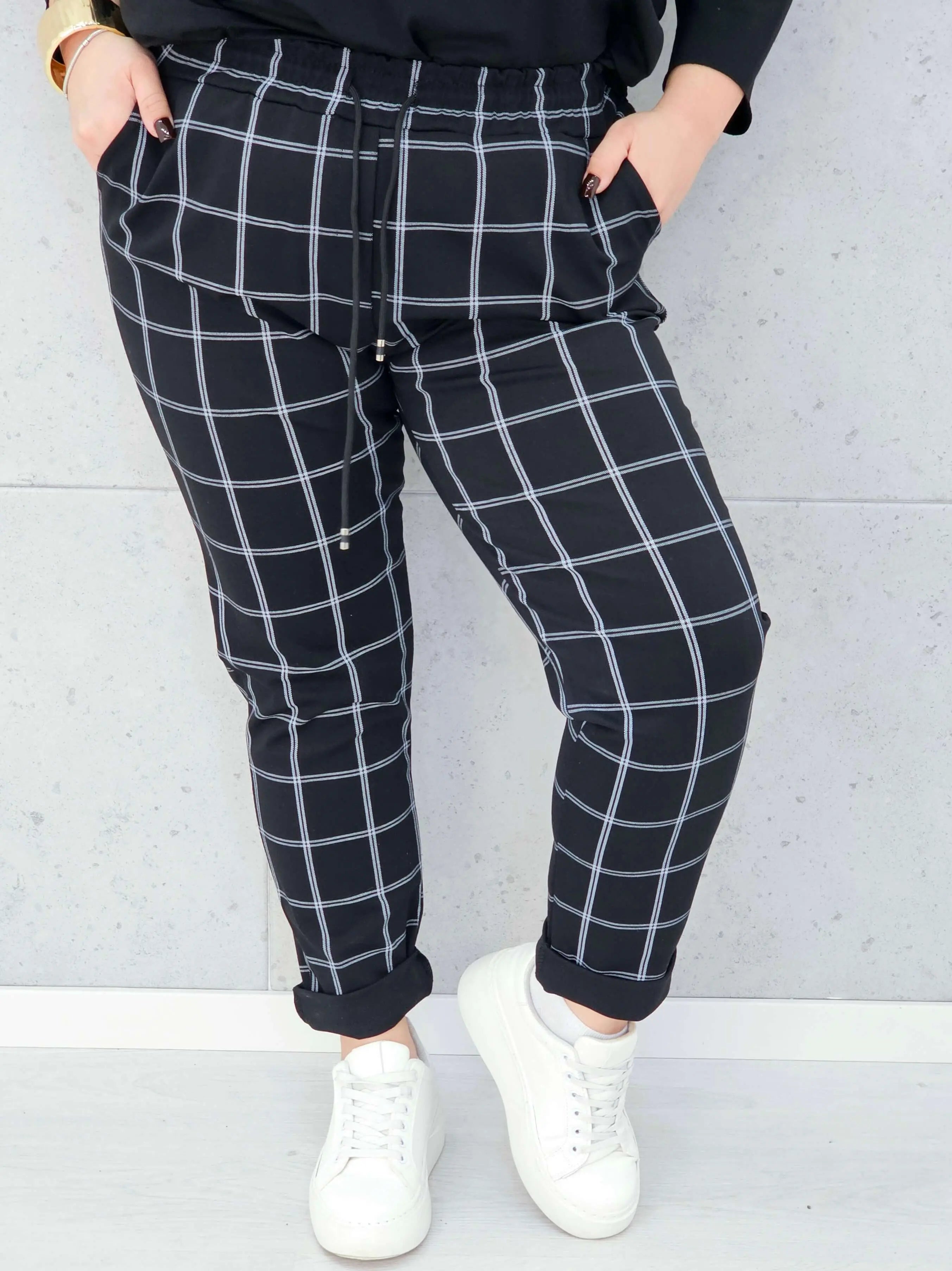 Spodnie w kratkę plus size – wygodne spodnie XXL z elastycznym pasem - Stylowa XL