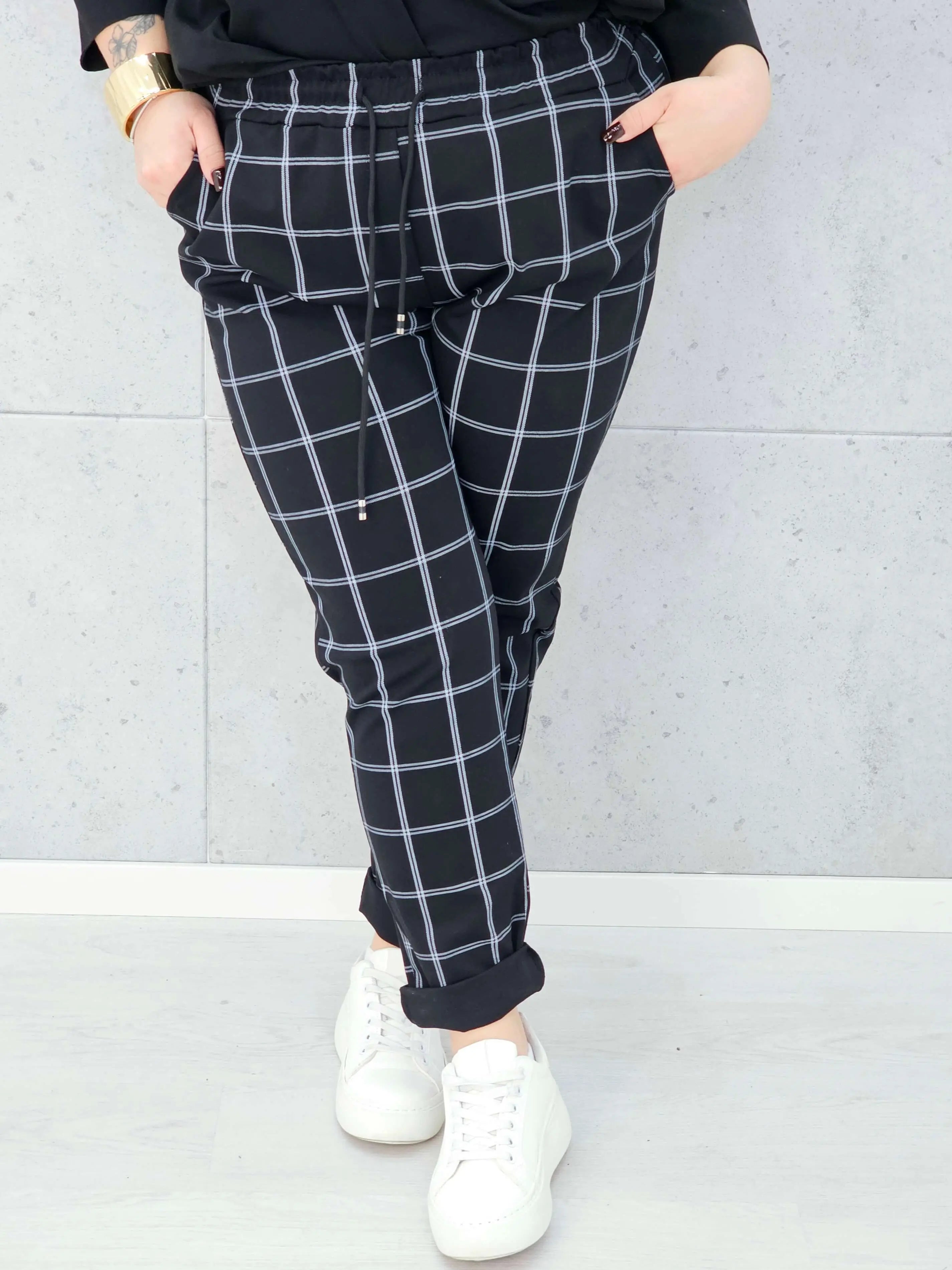 Spodnie w kratkę plus size – wygodne spodnie XXL z elastycznym pasem - Stylowa XL
