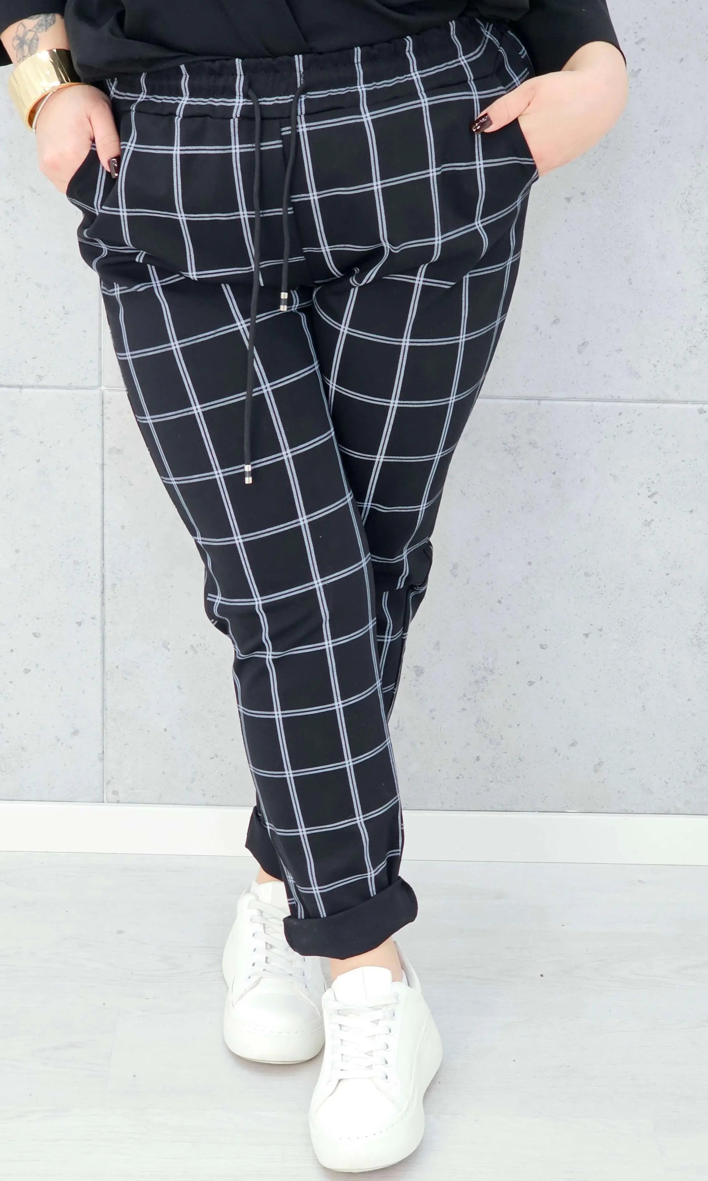 Spodnie w kratkę plus size – wygodne spodnie XXL z elastycznym pasem - Stylowa XL