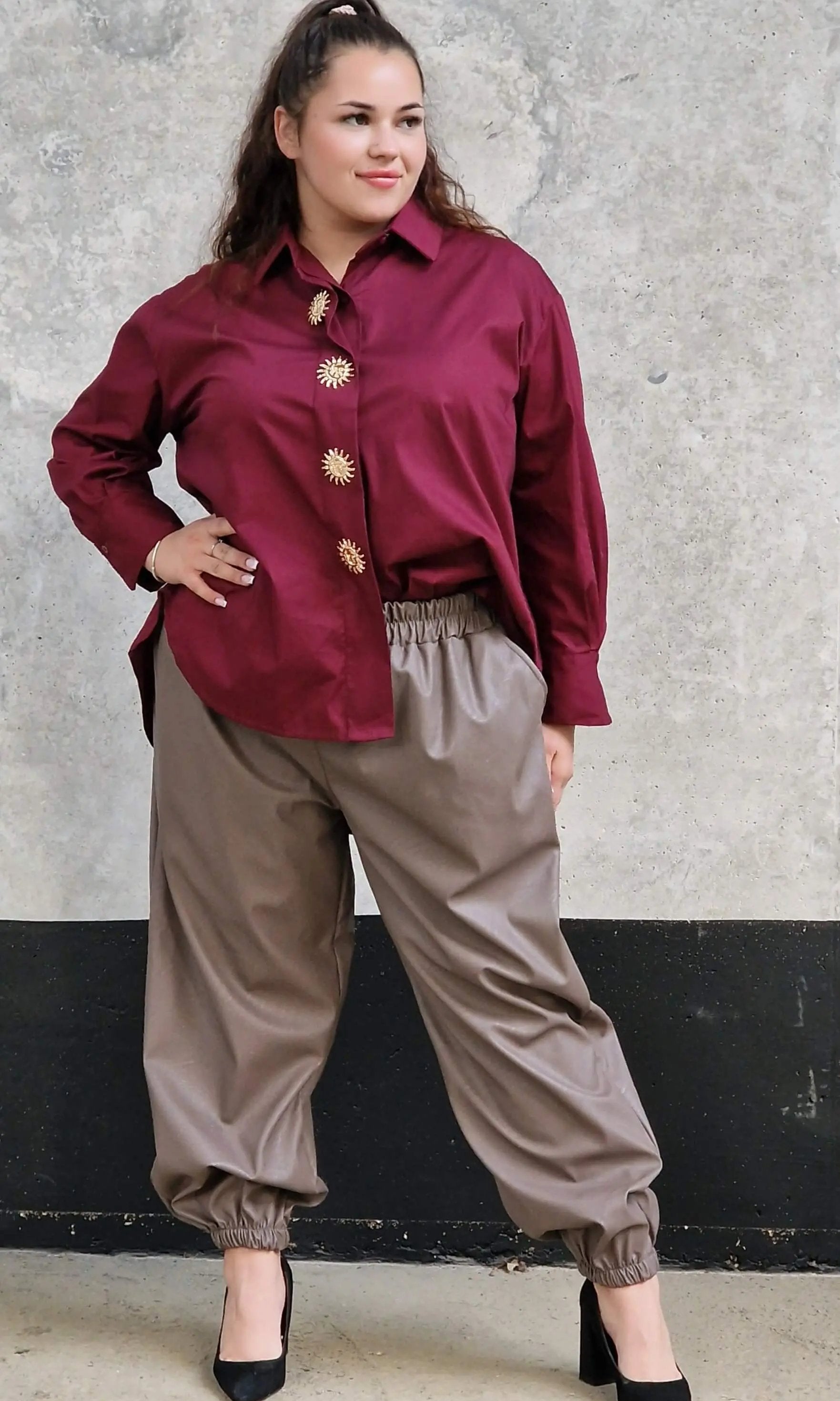 Spodnie z eko-skóry z gumką Stylowa XL