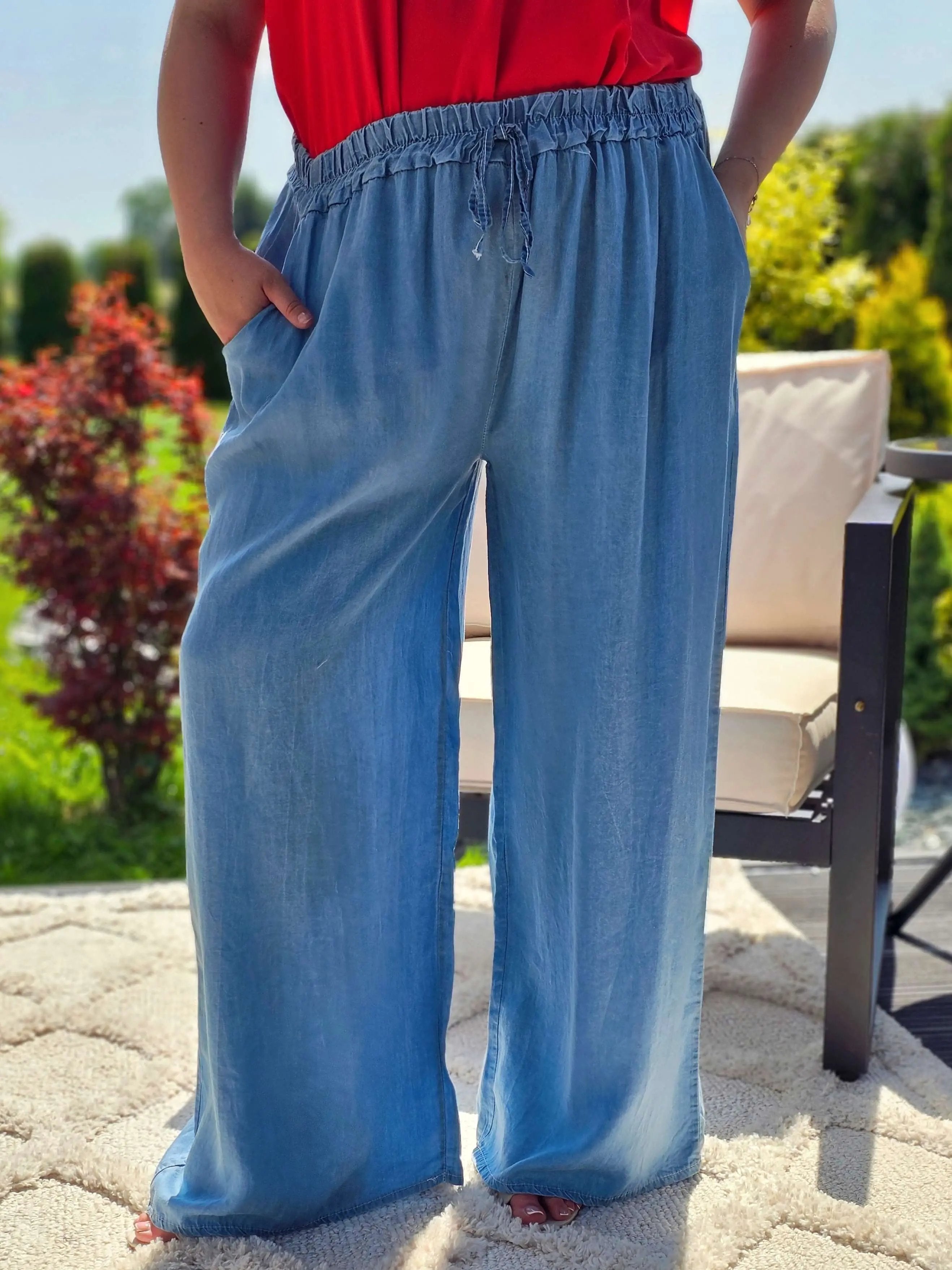 Spodnie z szeroką nogawką - dwa odcienie Stylowa XL