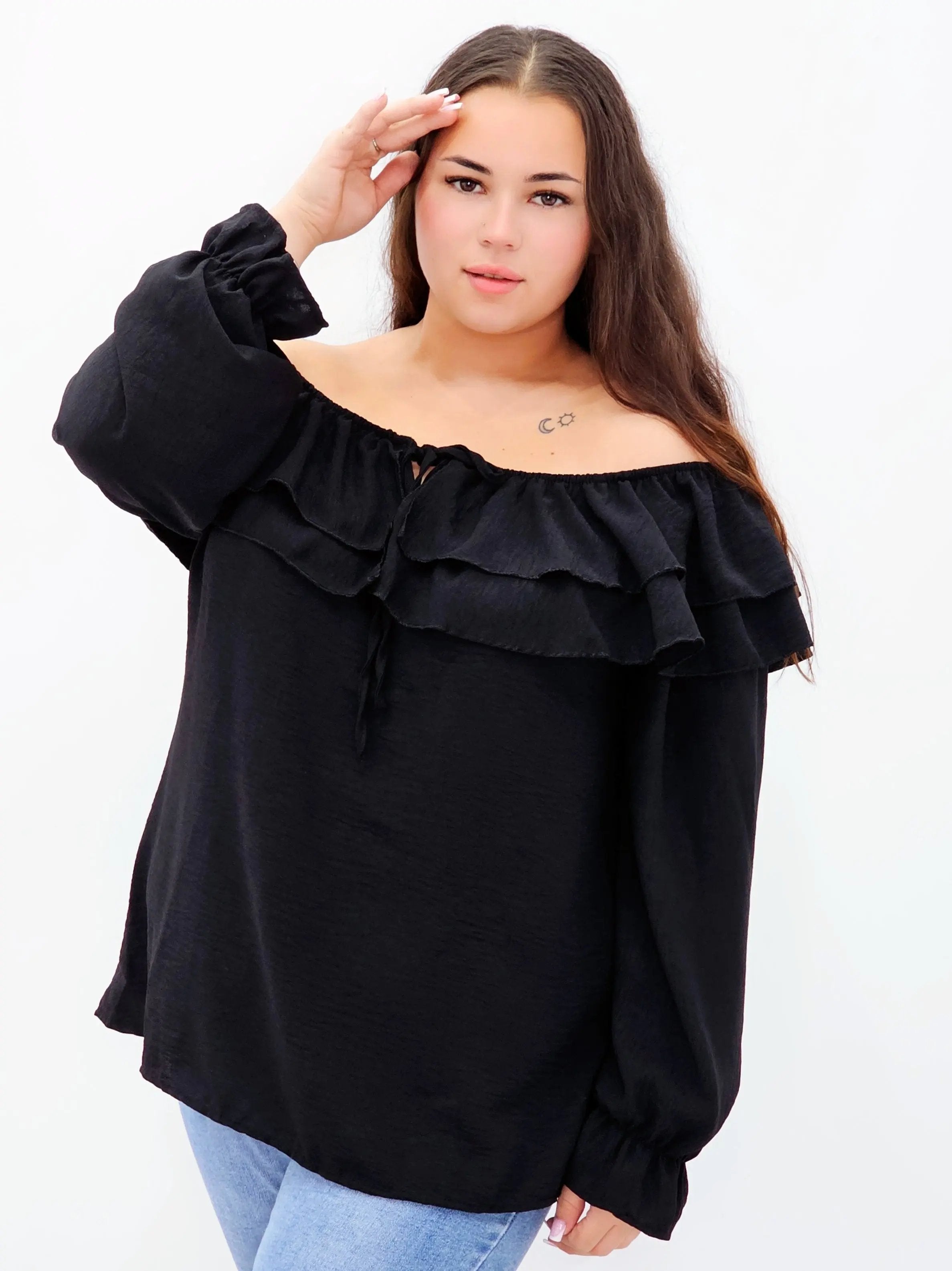 Stylowa bluzka z falbanami i odkrytymi ramionami Stylowa XL