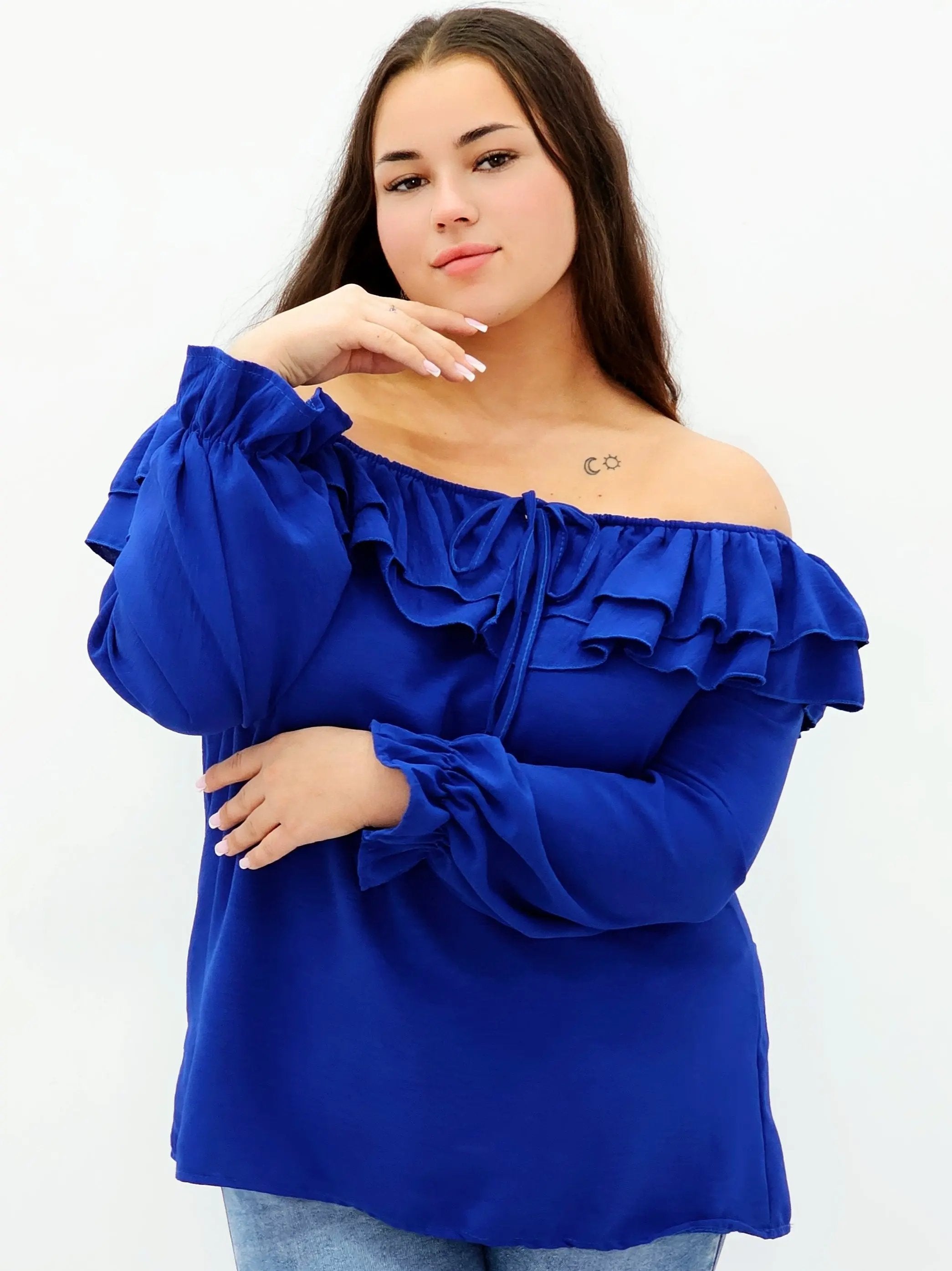 Stylowa bluzka z falbanami i odkrytymi ramionami Stylowa XL