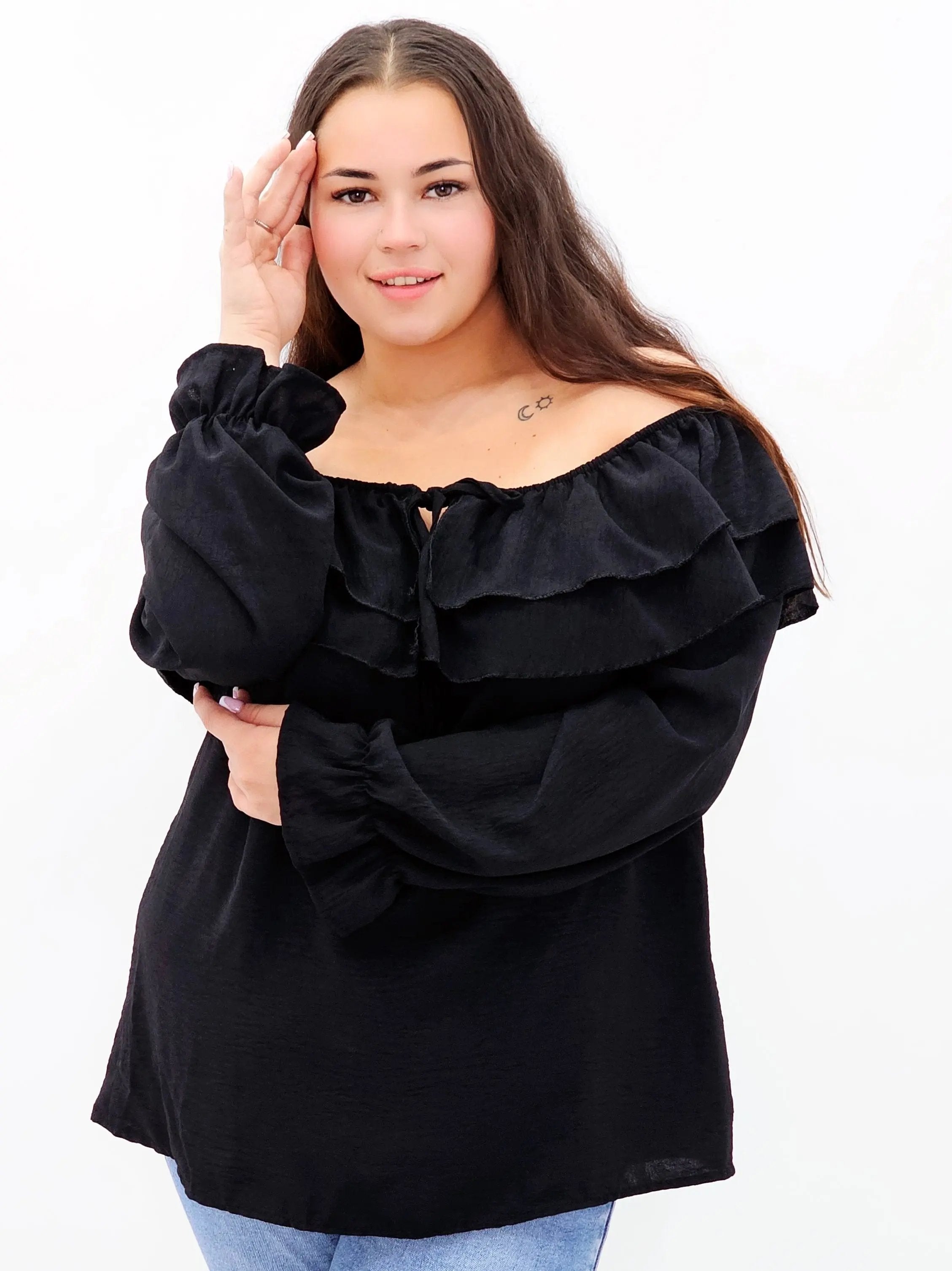 Stylowa bluzka z falbanami i odkrytymi ramionami Stylowa XL