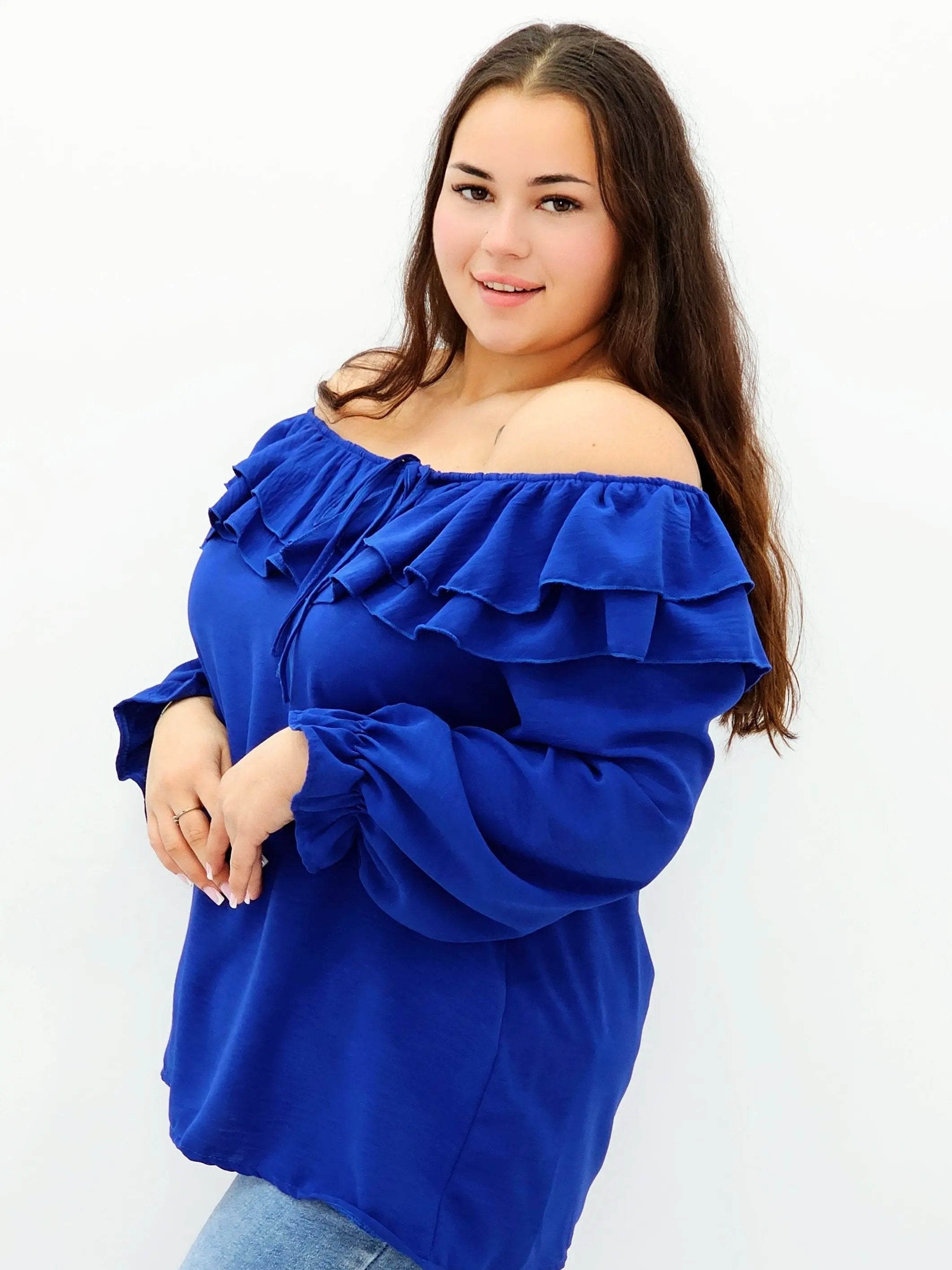 Stylowa bluzka z falbanami i odkrytymi ramionami Stylowa XL