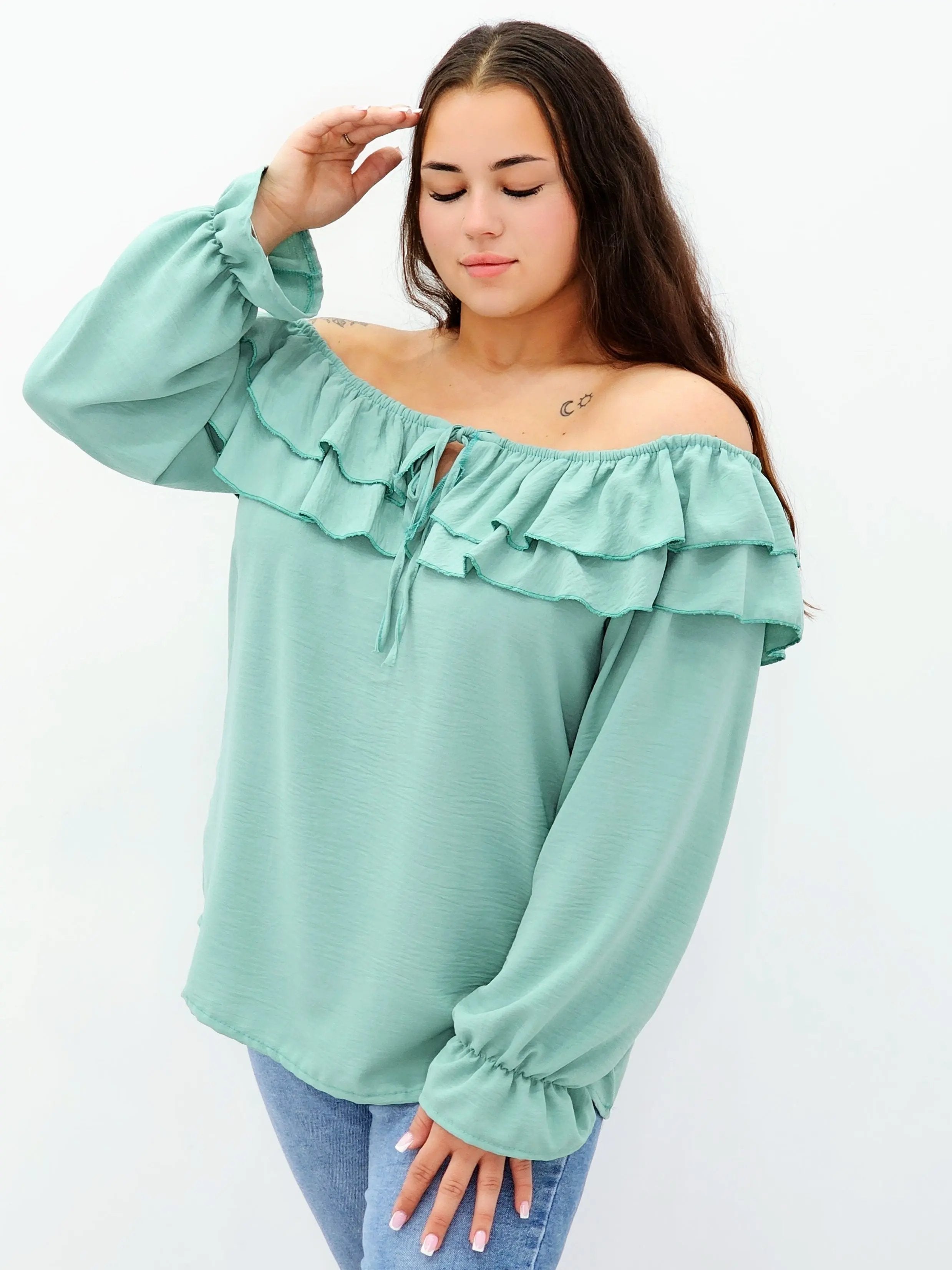 Stylowa bluzka z falbanami i odkrytymi ramionami Stylowa XL