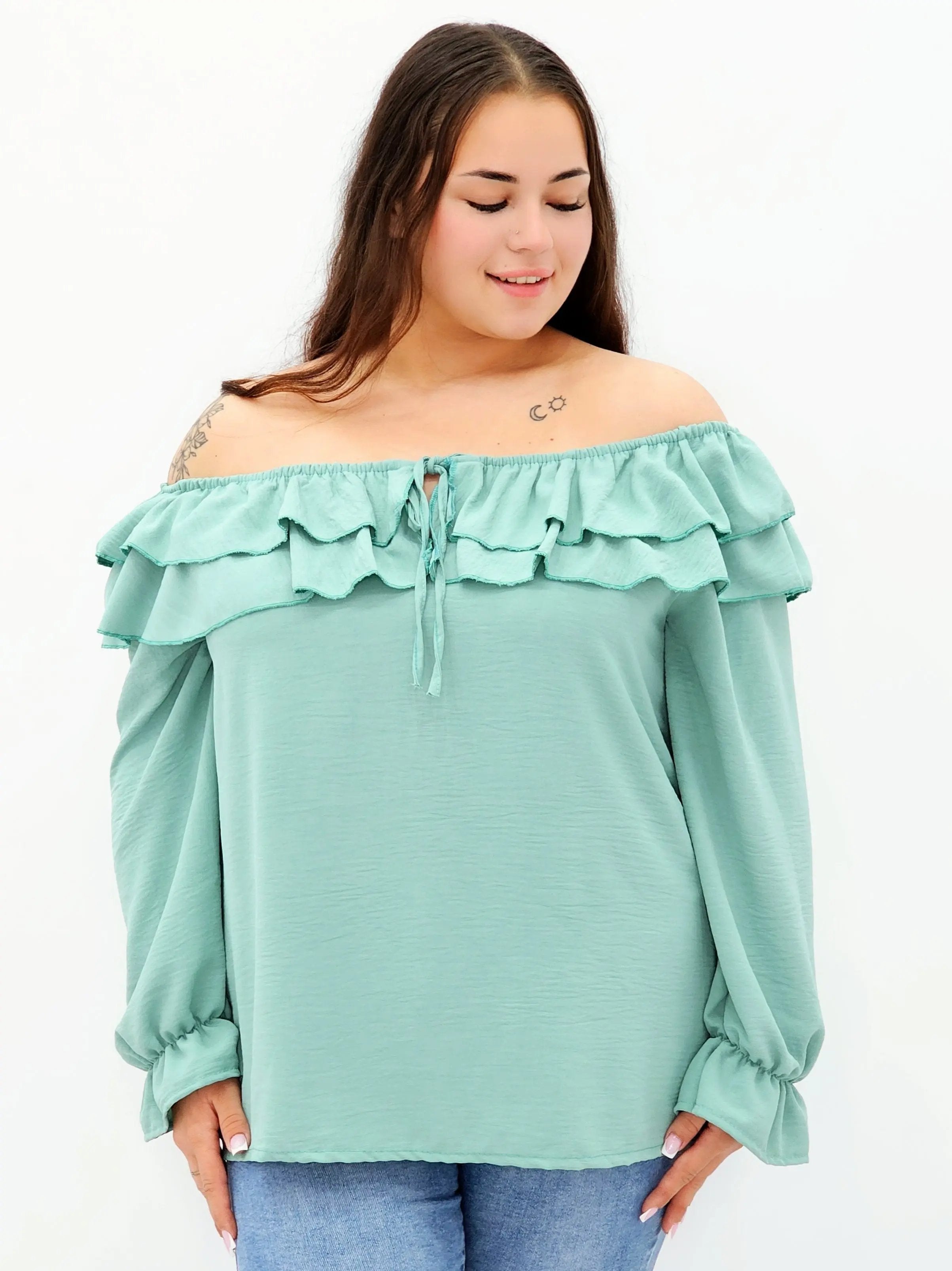 Stylowa bluzka z falbanami i odkrytymi ramionami Stylowa XL