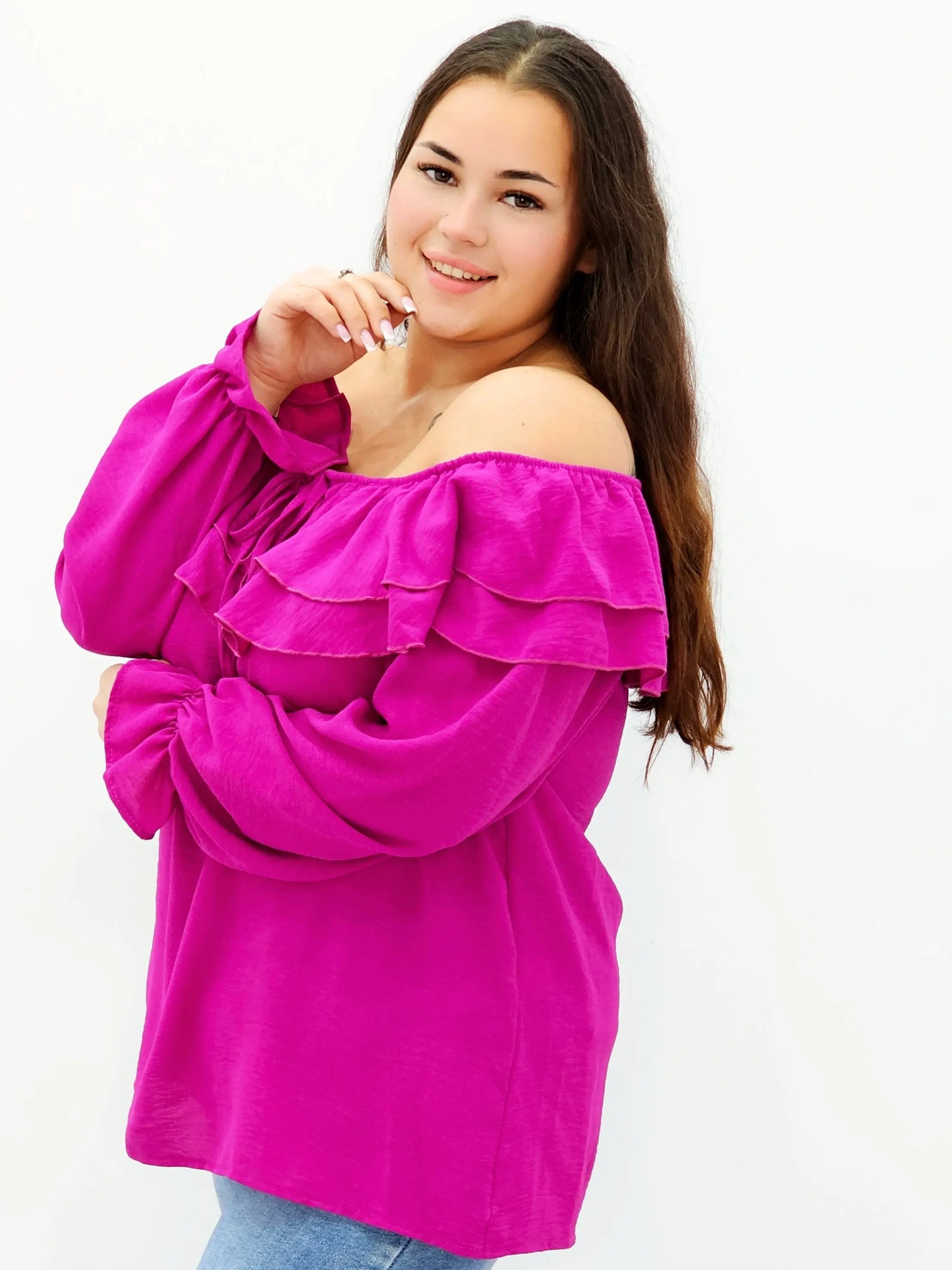 Stylowa bluzka z falbanami i odkrytymi ramionami Stylowa XL