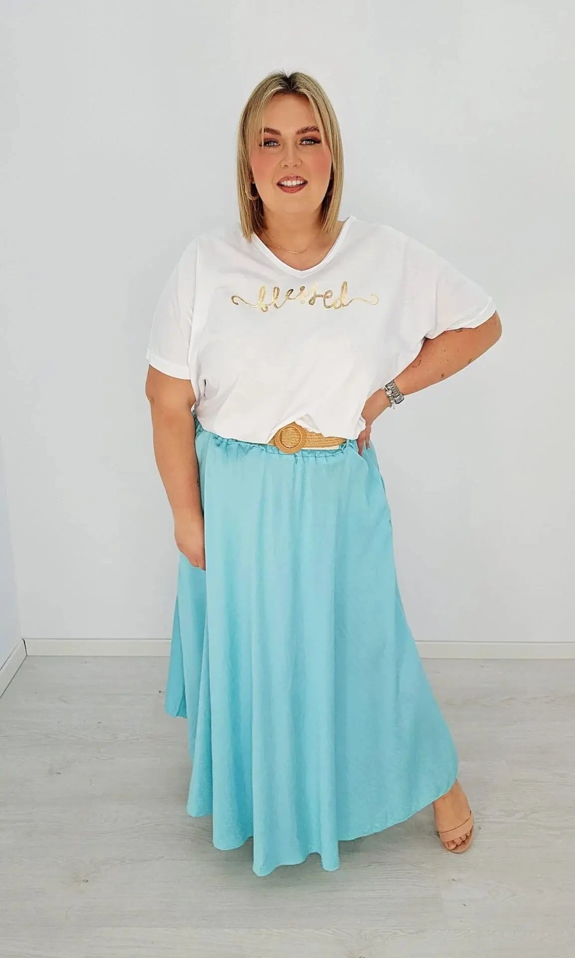 Stylowa spódnica maxi z plecionym paskiem - w 4 kolorach Stylowa XL