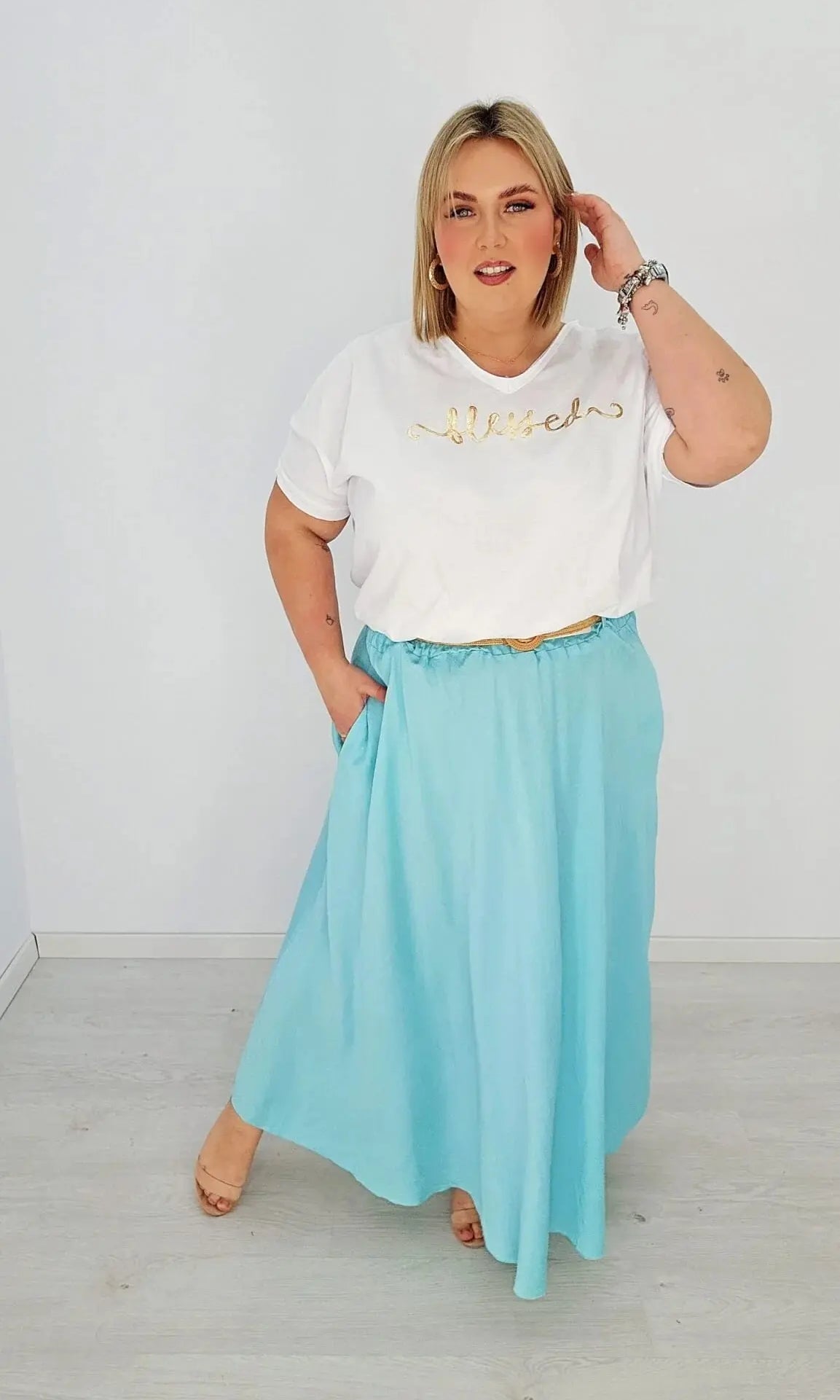 Stylowa spódnica maxi z plecionym paskiem - w 4 kolorach Stylowa XL